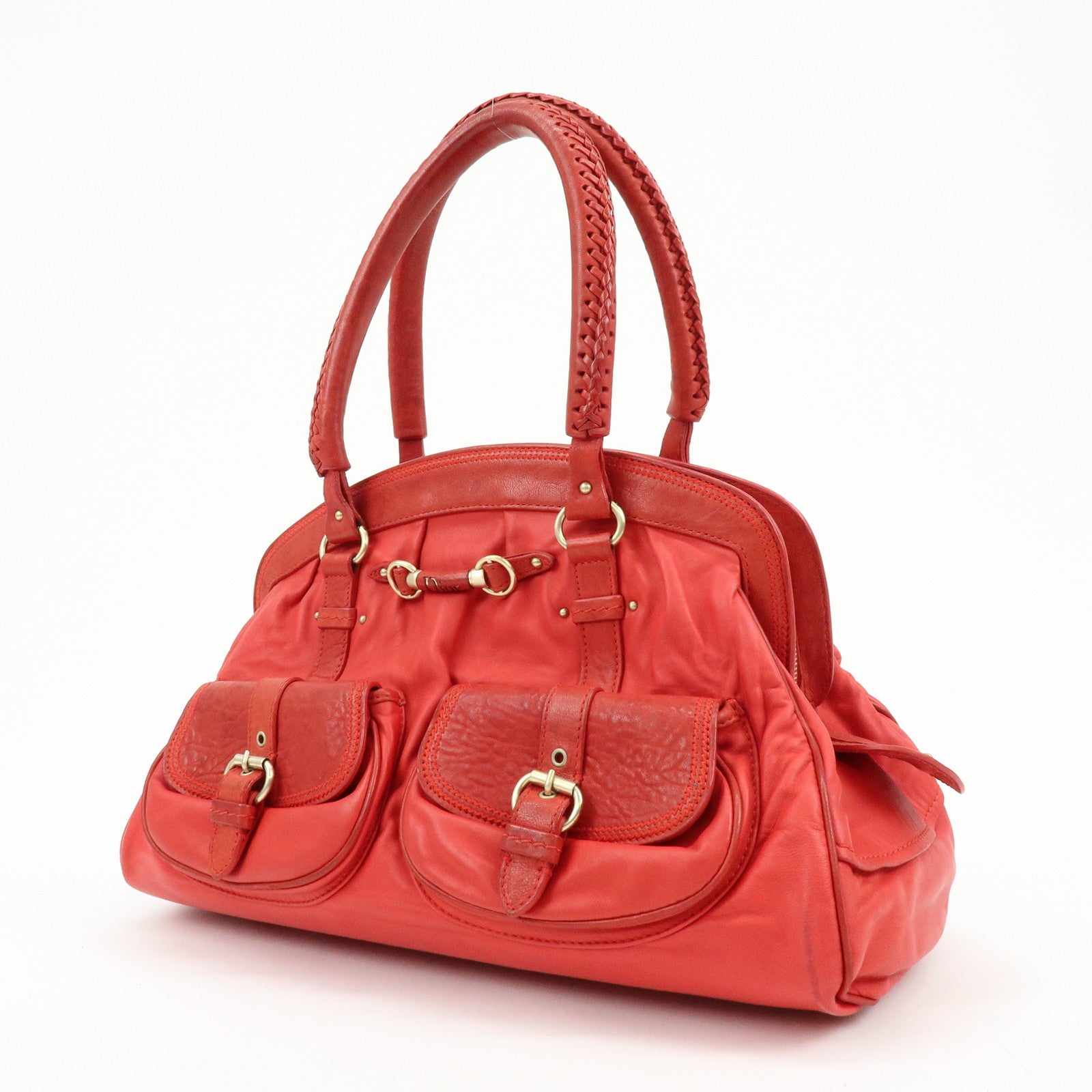Christian Dior My Dior Logo Leather Hand Bag Satchel Bag Red