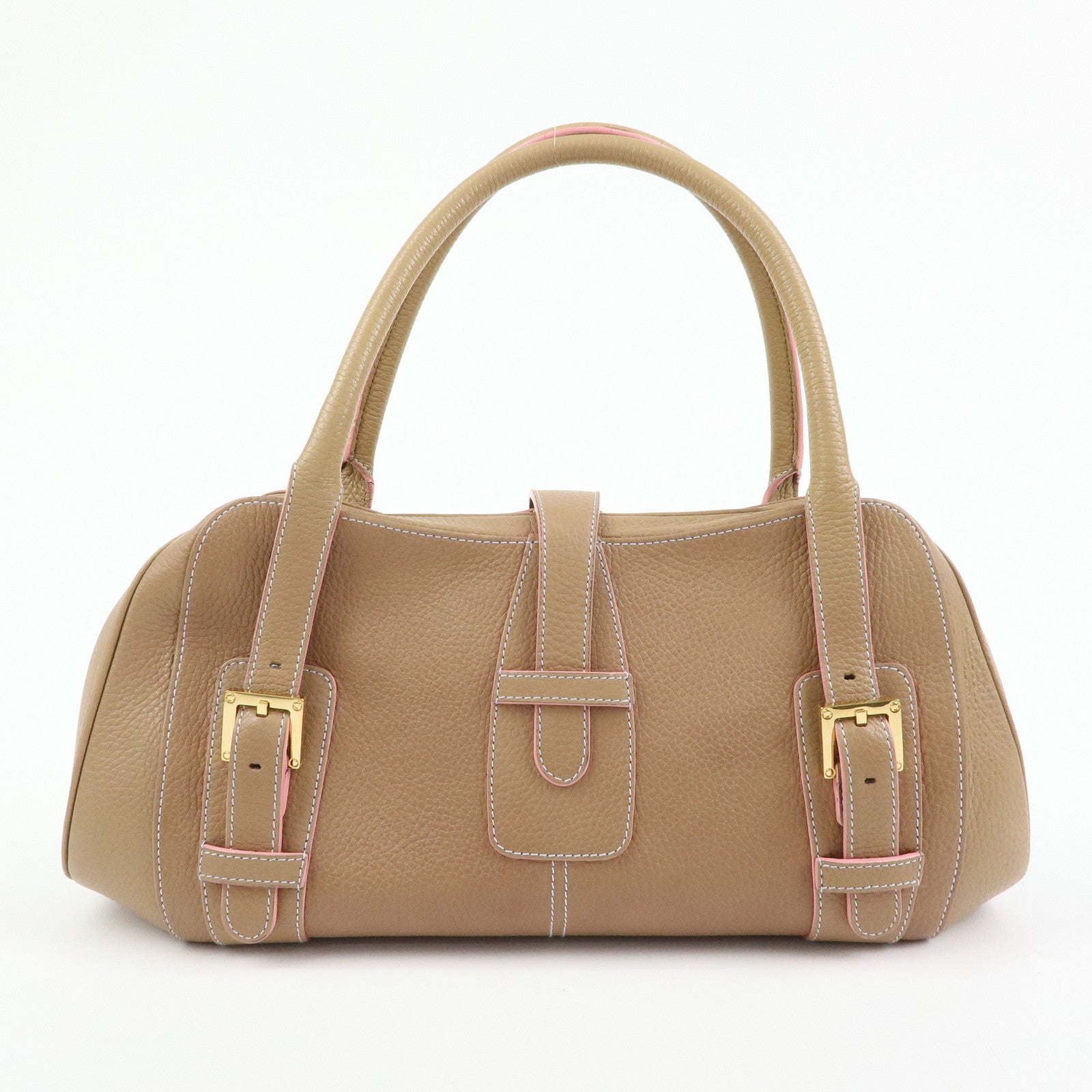 LOEWE Senda Stitches Leather Hand Bag Boston Bag Beige
