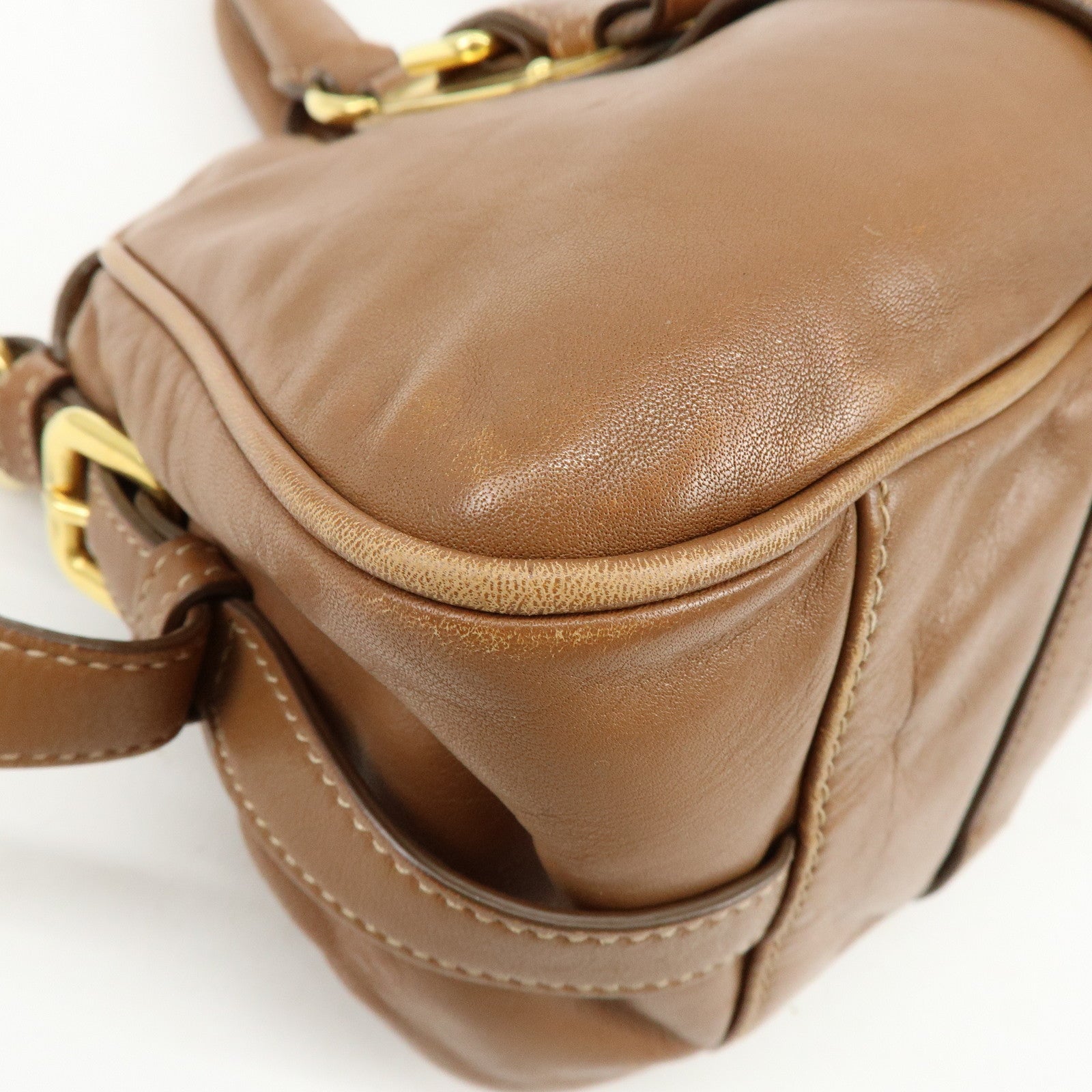 PRADA Leather 2Way Bag Hand Bag Shoulder Bag Brown