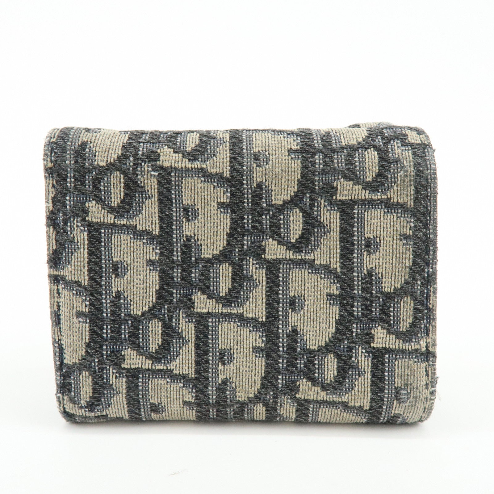 Christian Dior Saddle Oblique Jaquard Leather Tri-fold Wallet Navy