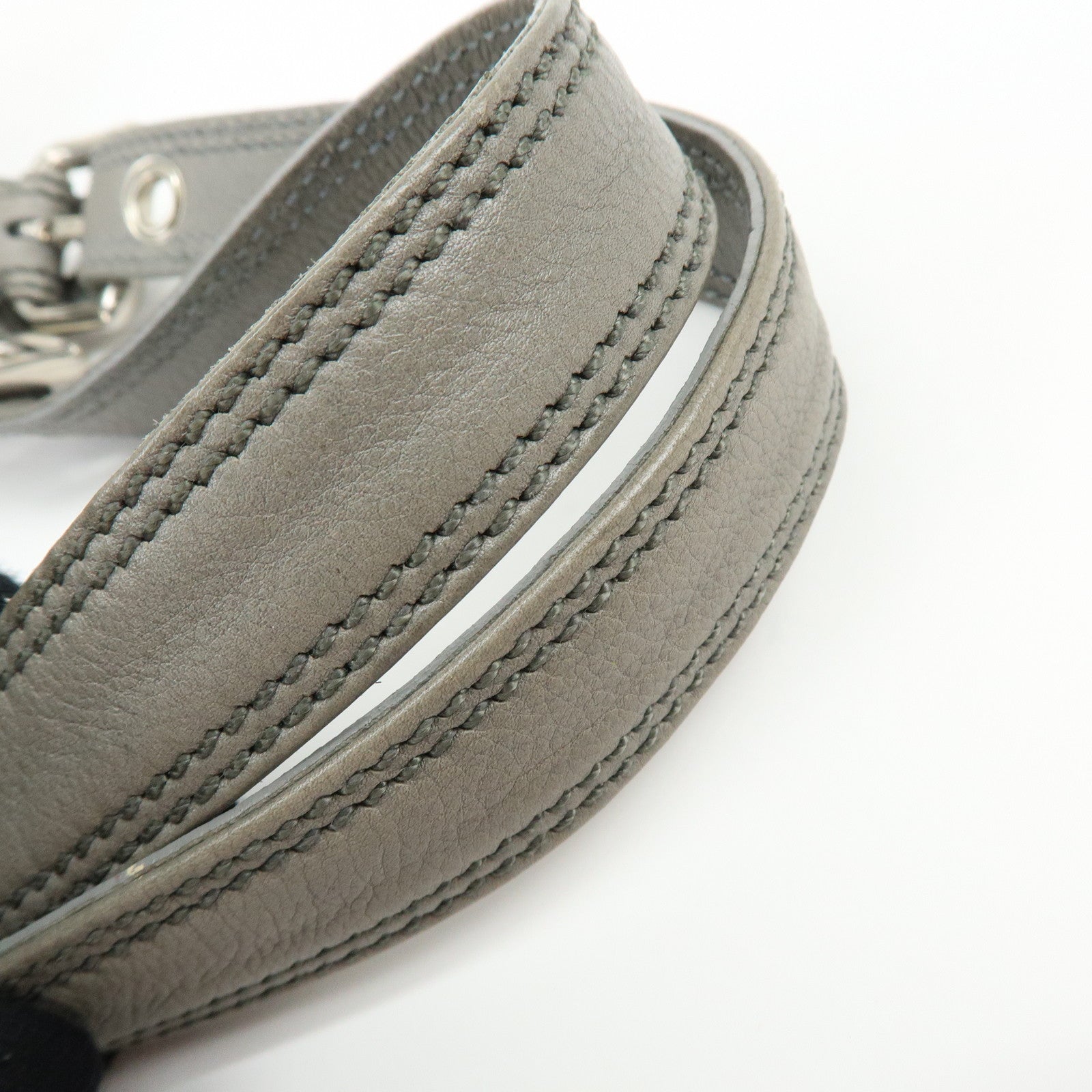 PRADA Triangle Logo Leather Boston Bag Shoulder Bag Gray BR2630