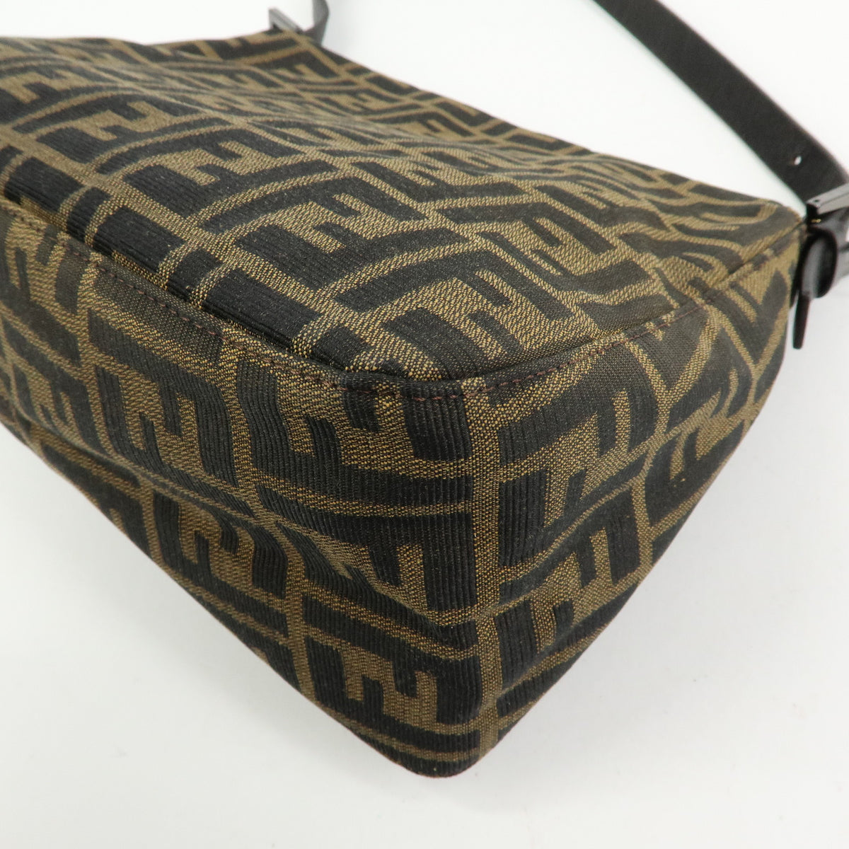 FENDI Mamma Baguette Zucca Canvas Leather Shoulder Bag Brown 8BR001