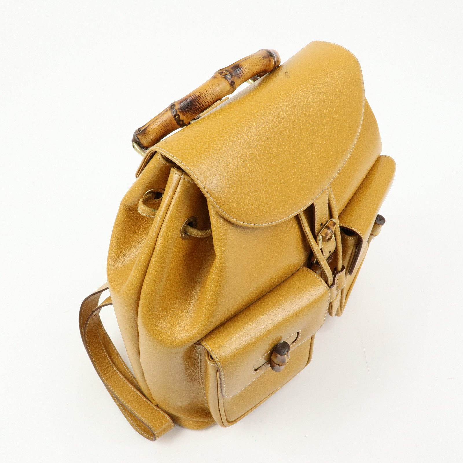 GUCCI Bamboo Leather Backpack Rucksack Mustard 003 1998 0016