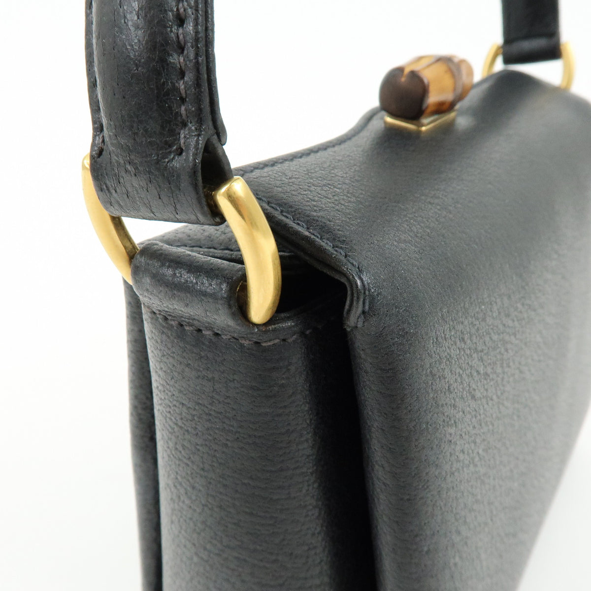 GUCCI Bamboo Turn Lock Leather Mini Hand Bag Black 000・33・0249