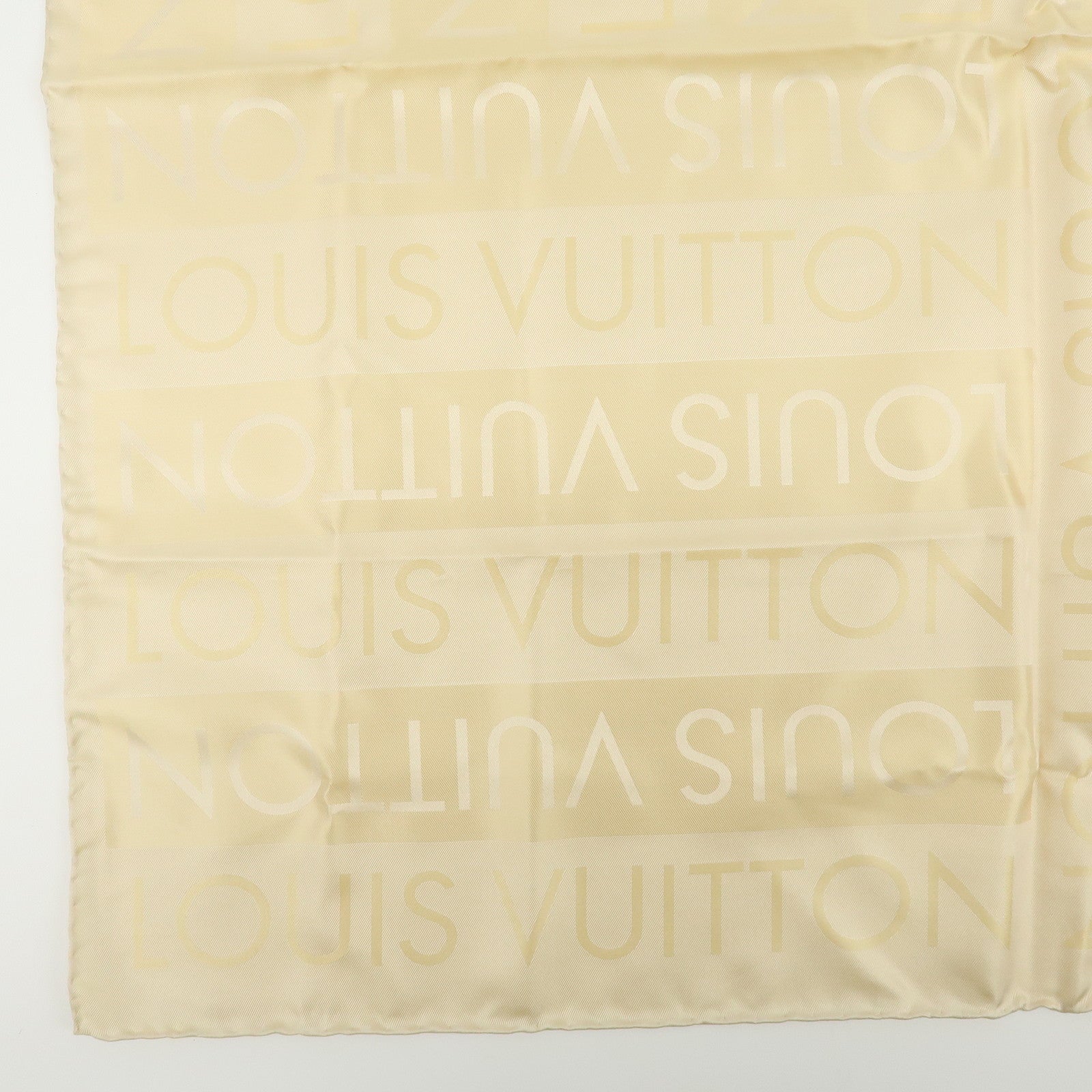 Louis Vuitton Logo Silk 100% Scarf Stole Light Beige