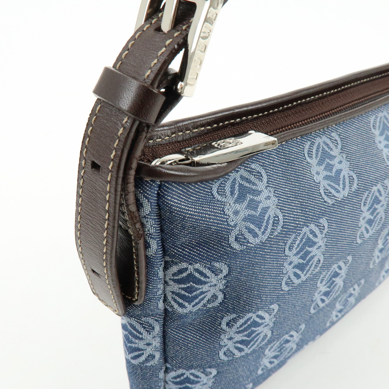LOEWE Repeat Anagram Denim Leather Shoulder Bag Denim Brown