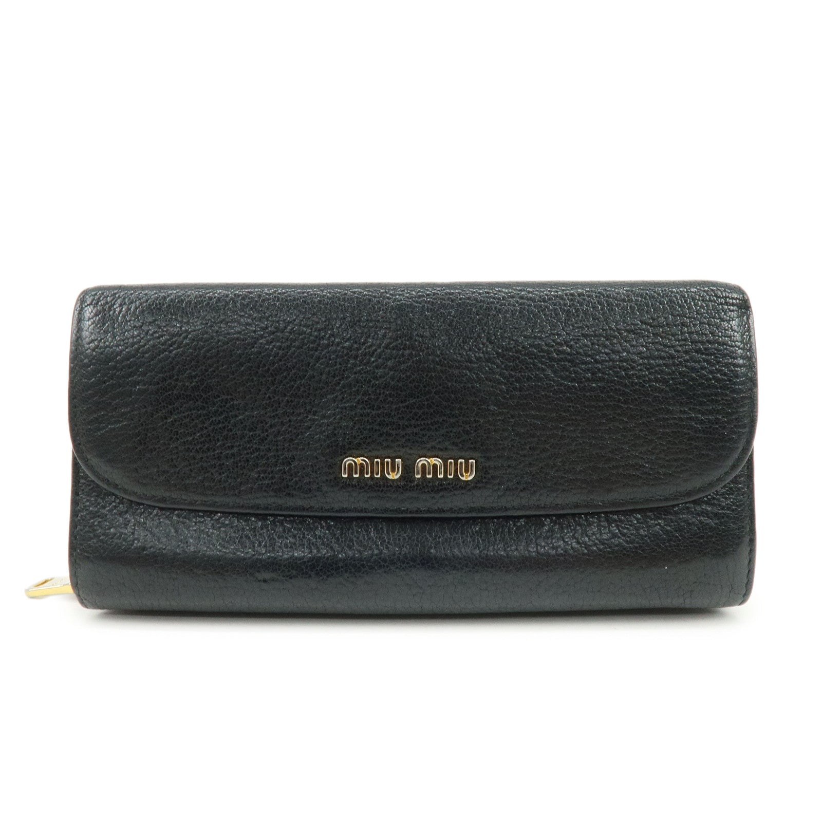 小物 2000s MIUMIU leather zip wallet MIU MIU Leather Long Flap Round Zip Wallet Black 5M1344