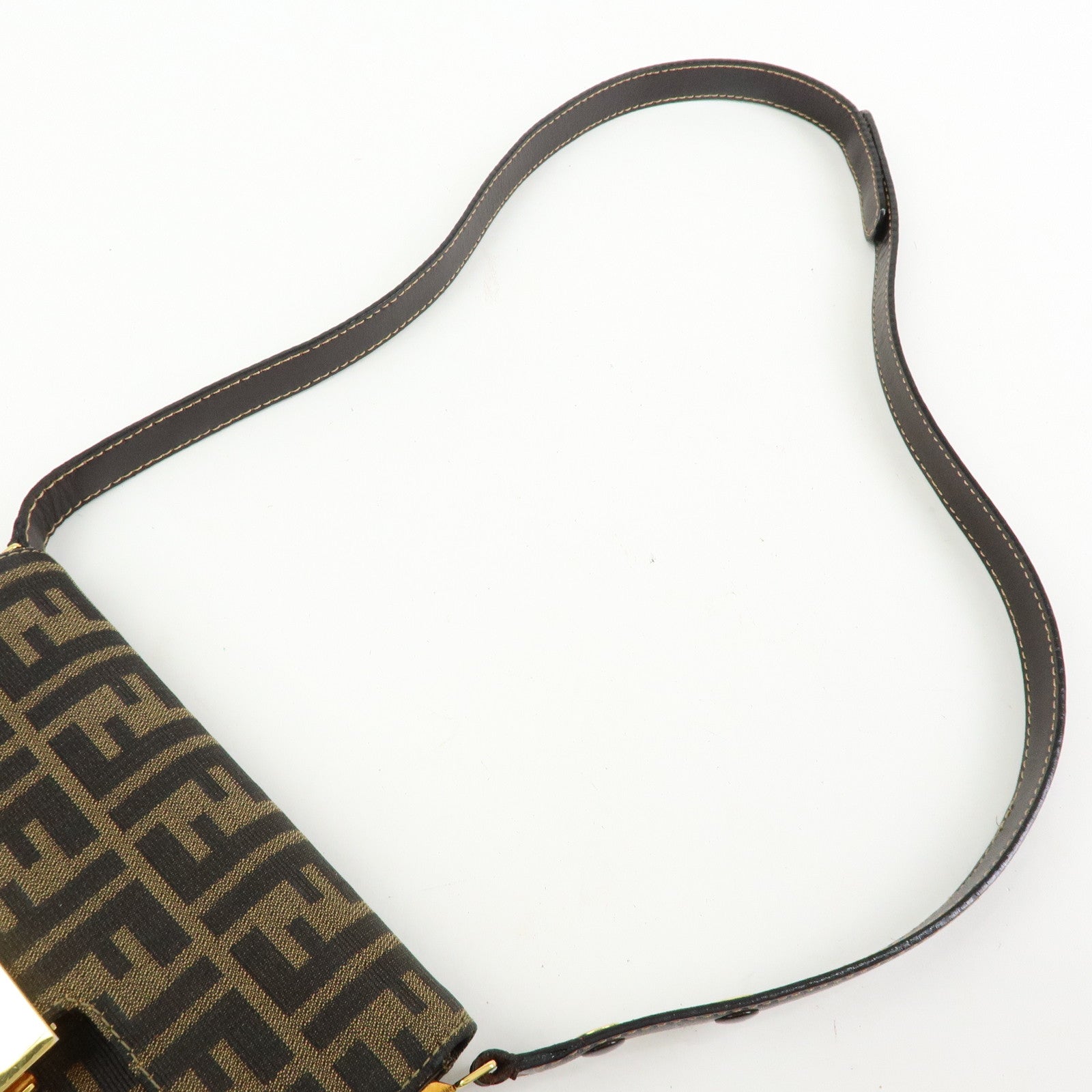 FENDI ZUCCA Jacquard Canvas Leather Shoulder Bag Brown Black