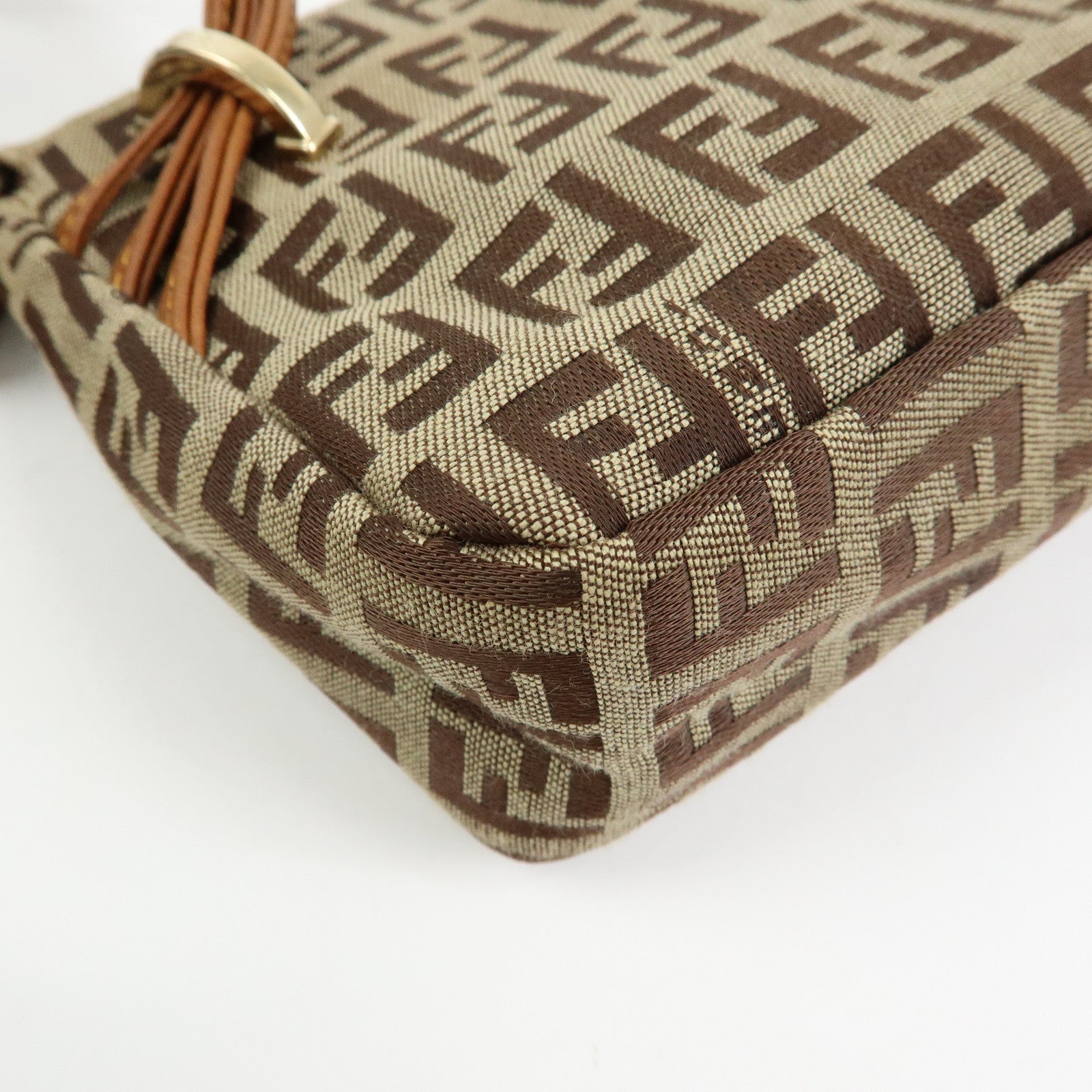 FENDI Zucchino Canvas Leather Hand Bag Accessory Pouch Beige 8BR513