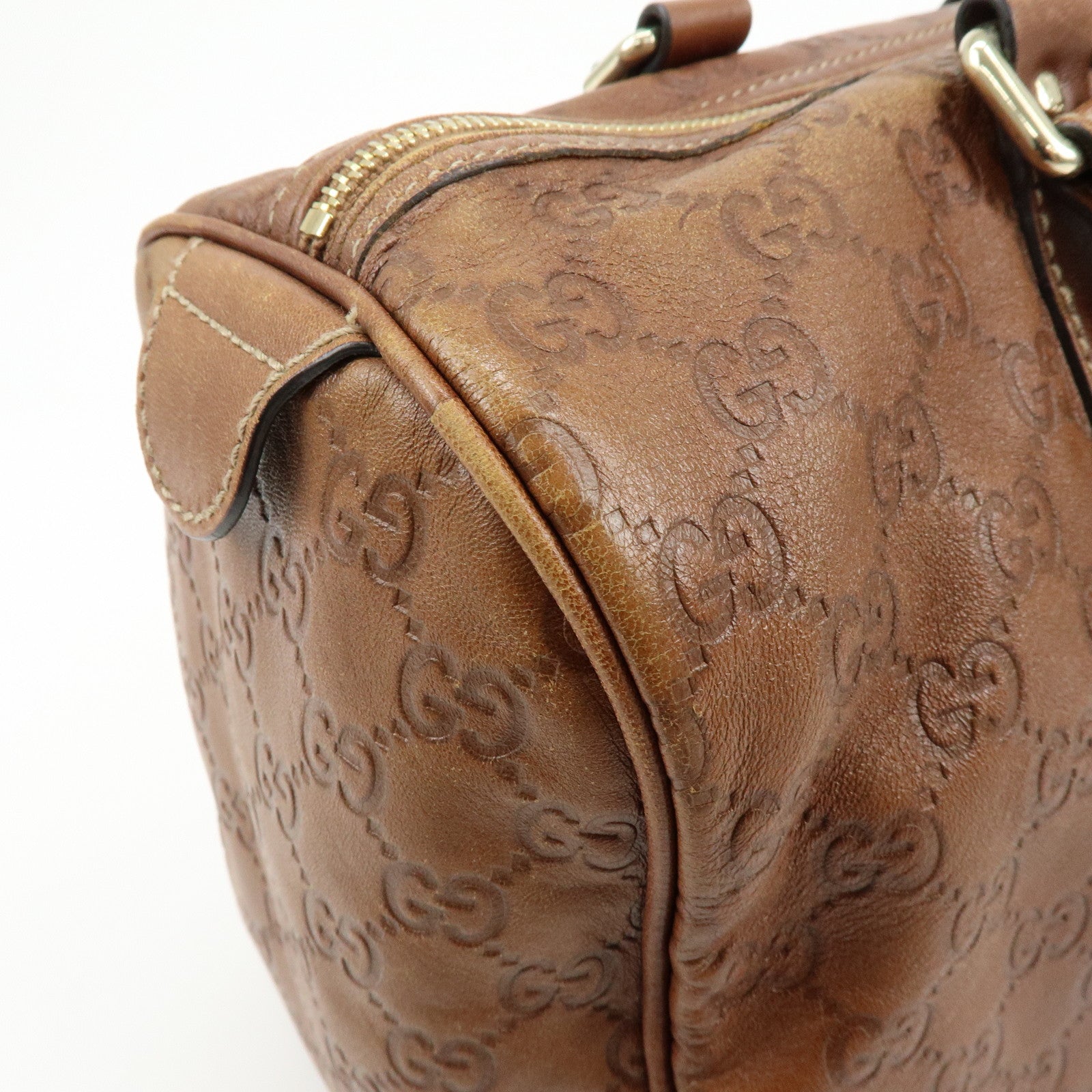 GUCCI Guccissima Leather Boston Bag Hand Bag Brown 193603
