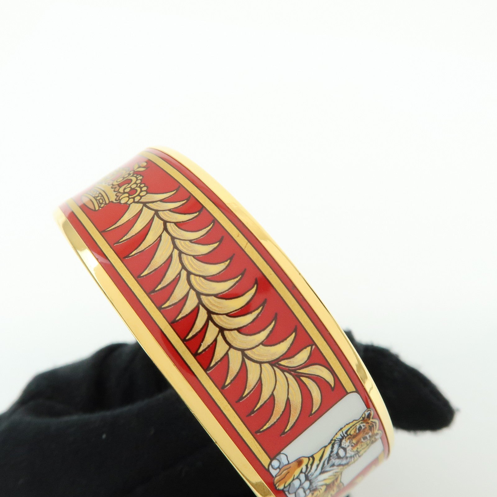 HERMES Email GM Plated Bangle Bracelet Tigre Royal Red Gold