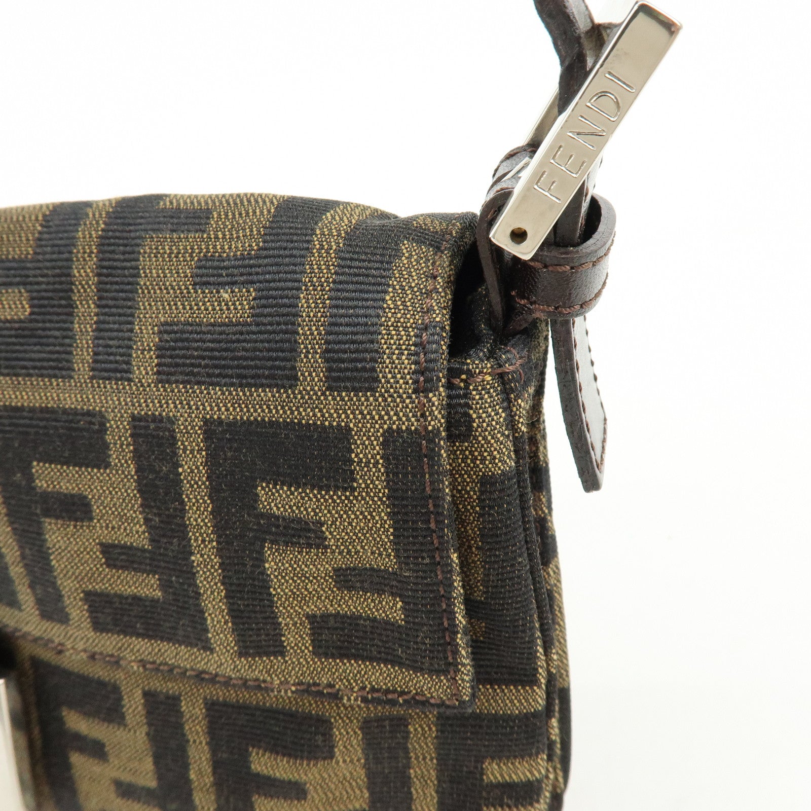 FENDI Mamma Baguette Canvas Leather Shoulder Bag Hand Bag Brown 26424