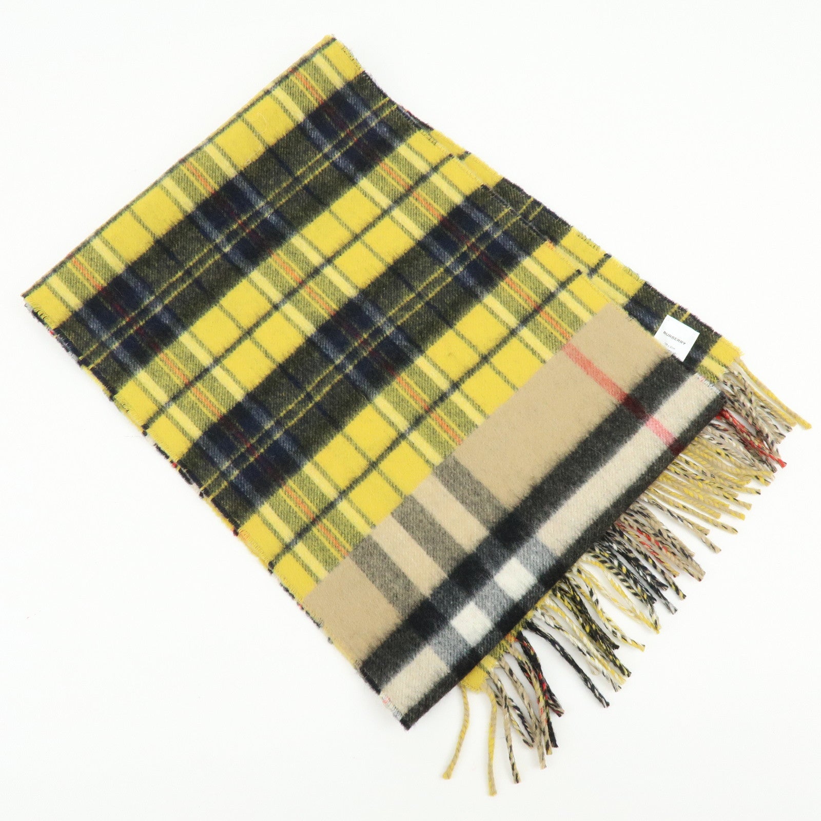 BURBERRY Nova Plaid Wool 100% Scarf Beige Yellow Navy Black Red