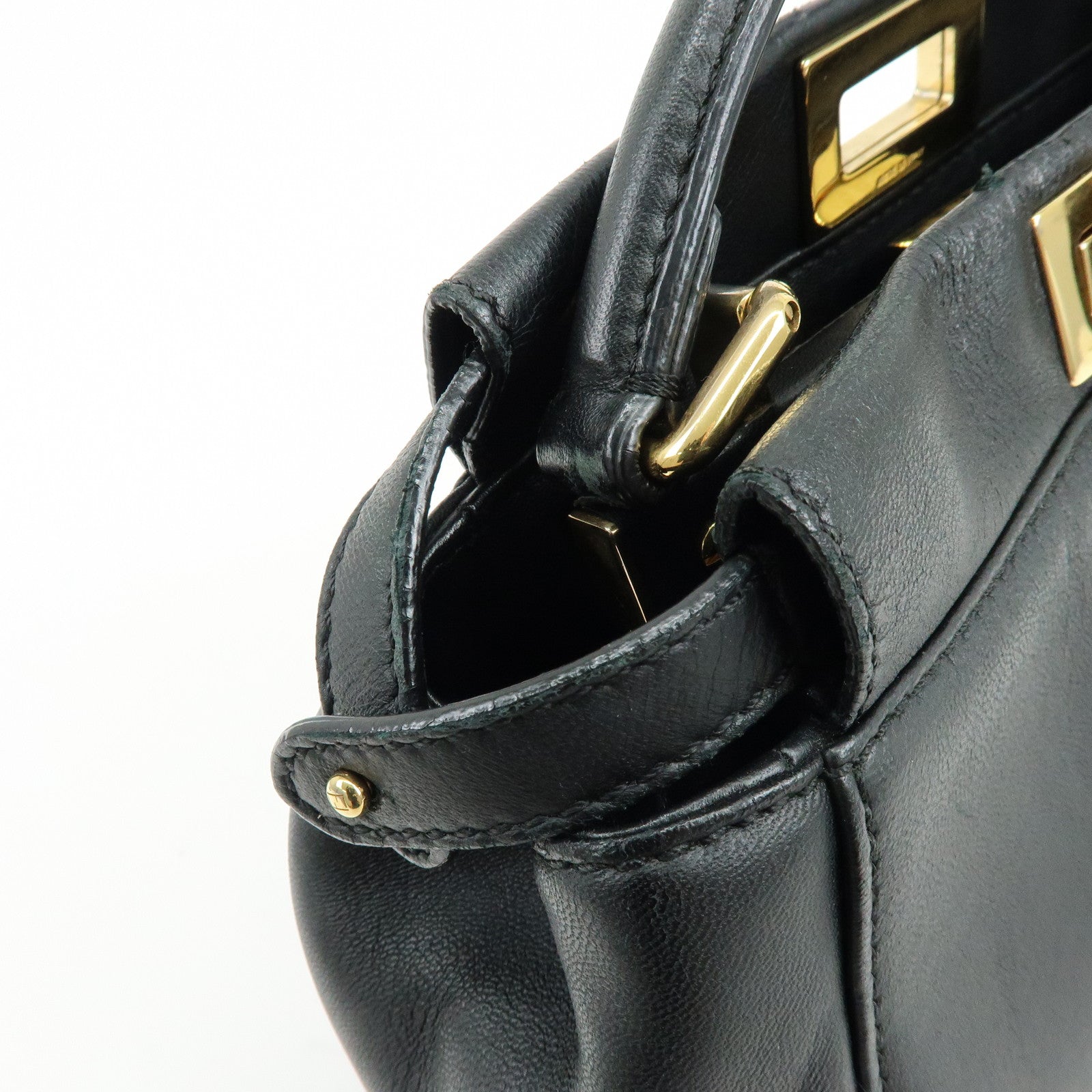 FENDI Peekaboo Mini Leather 2Way Shoulder Bag Hand Bag Black 8BN244