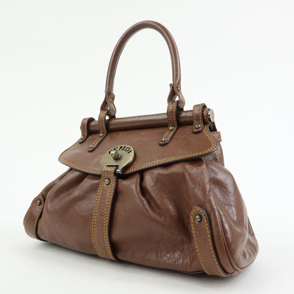 FENDI Zucca Leather Borsa Magic Hand Bag Brown 8BN143