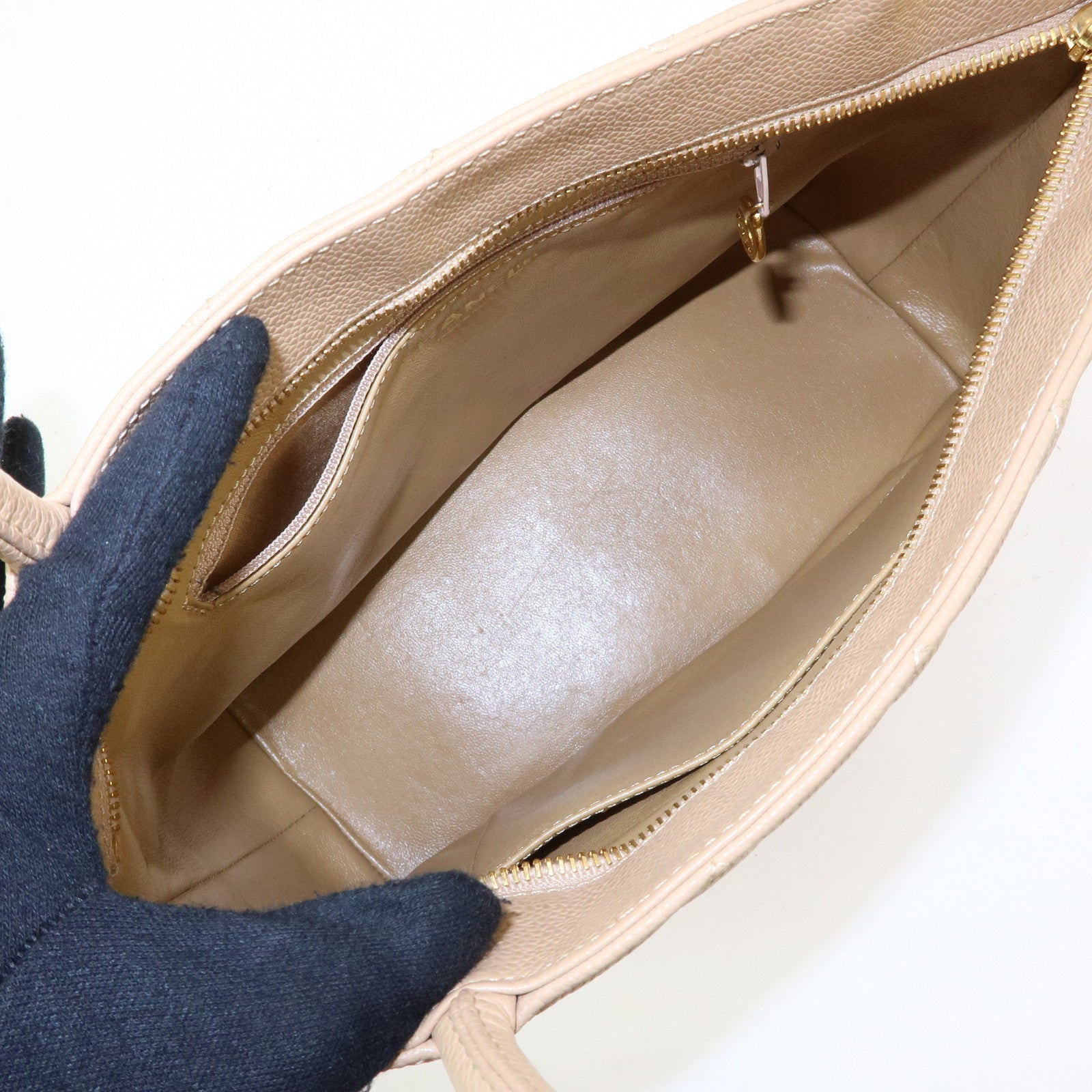 CHANEL Medallion Matelasse COCO Mark Caviarskin Tote Bag Beige A01804