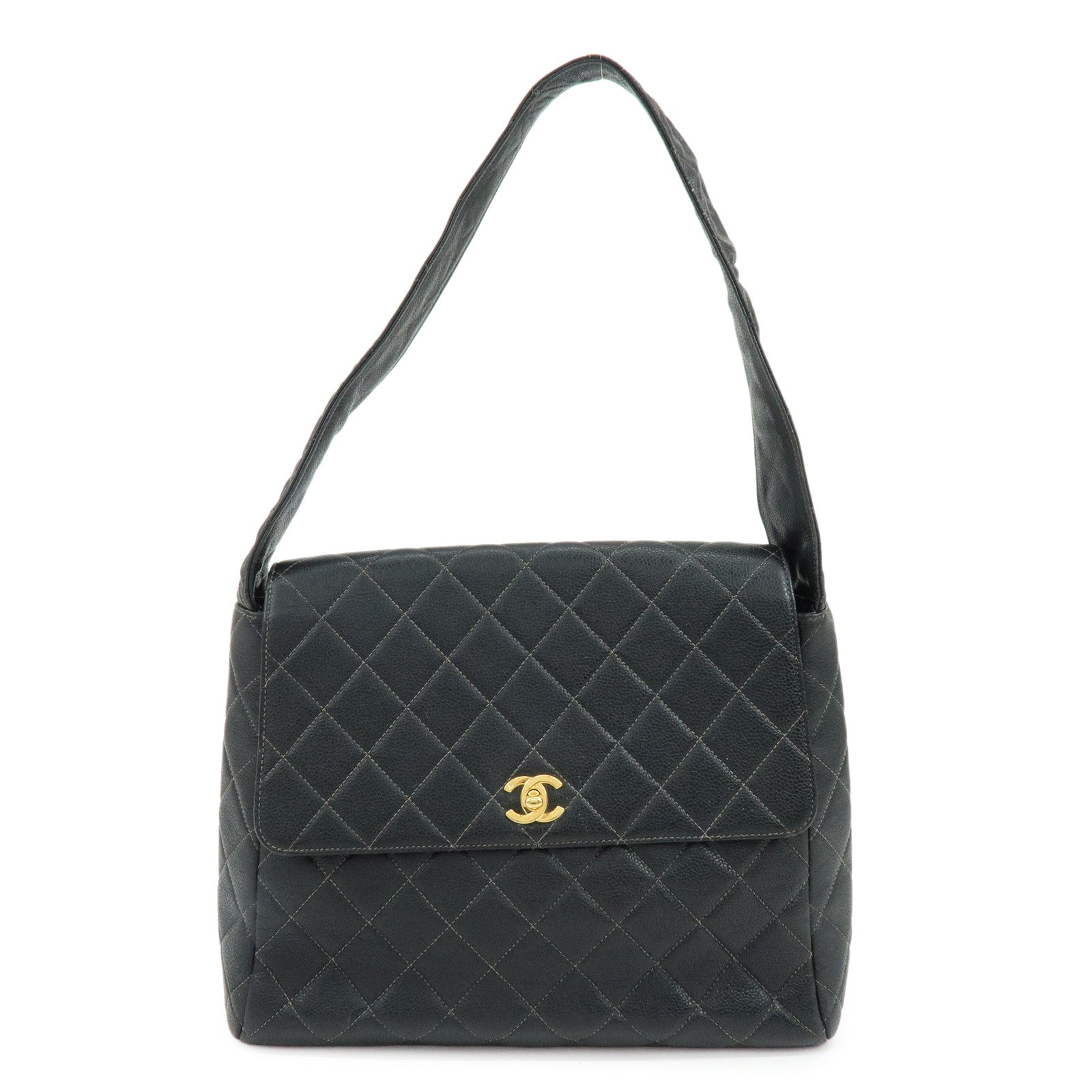 CHANEL COCO Mark Matelasse Caviar Skin Shoulder Bag Black