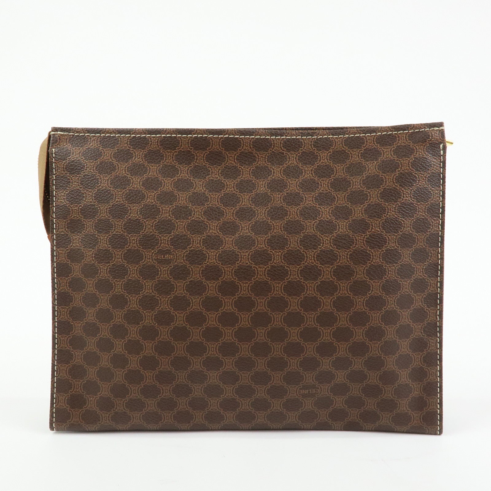 Celine Macadam PVC Leather Clutch Bag Flat Pouch Brown