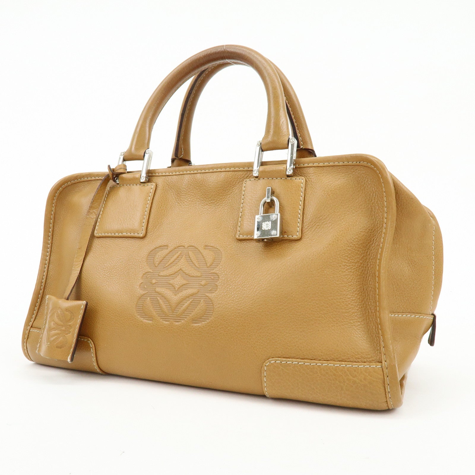LOEWE Anagram Amazona 28 Leather Hand Bag Boston Bag Camel