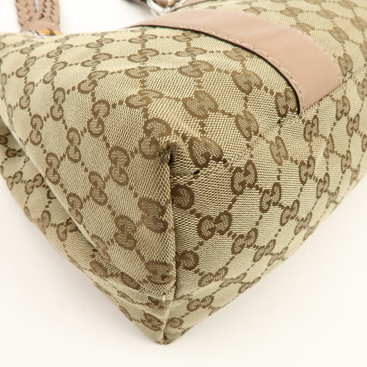 GUCCI Bamboo GG Canvas Leather Tote Bag Beige Brown Pink 232947