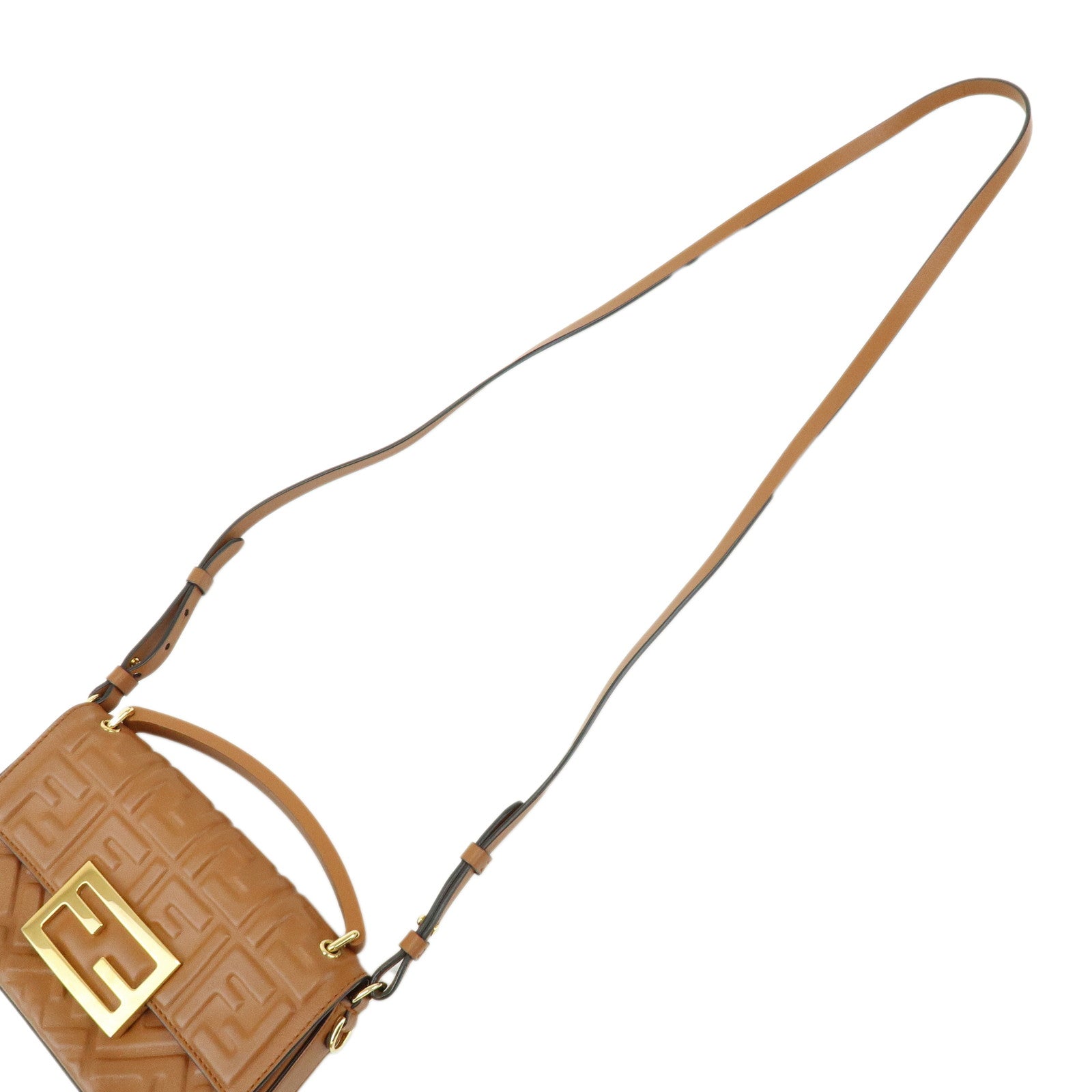 FENDI Mini Baguette Leather Phone Pouch Shoulder Bag Brown 7AS142