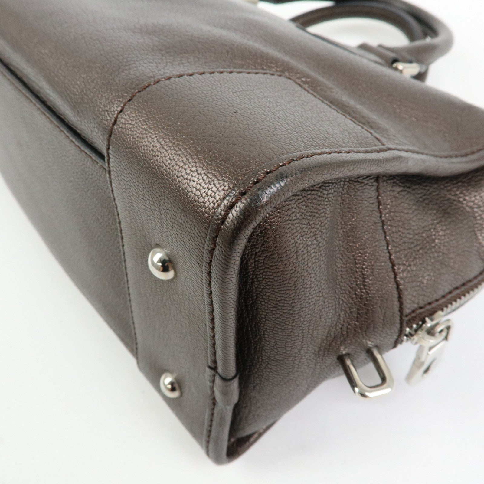 LOEWE Anagram Amazona 28 Leather Hand Bag Boston Bag Metallic Brown