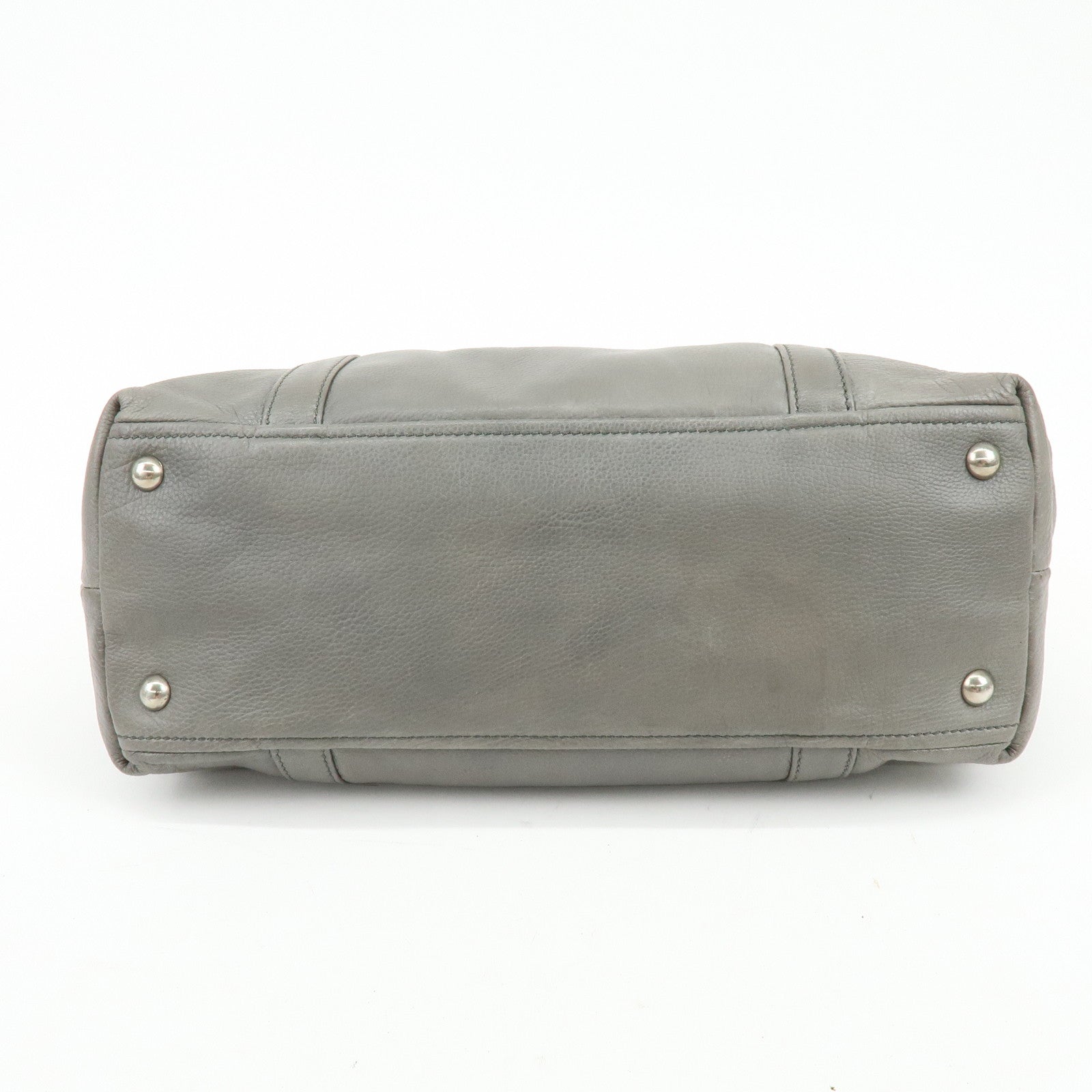 PRADA Triangle Logo Leather Boston Bag Shoulder Bag Gray BR2630