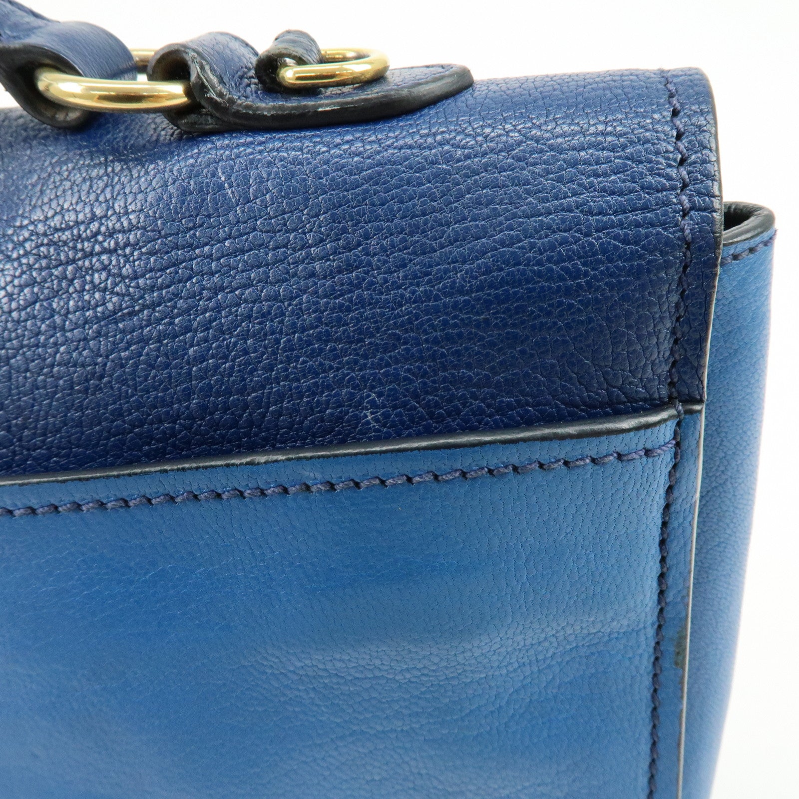 MIU MIU Logo Madras Leather Flap 2Way Bag Hand Bag Blue Navy