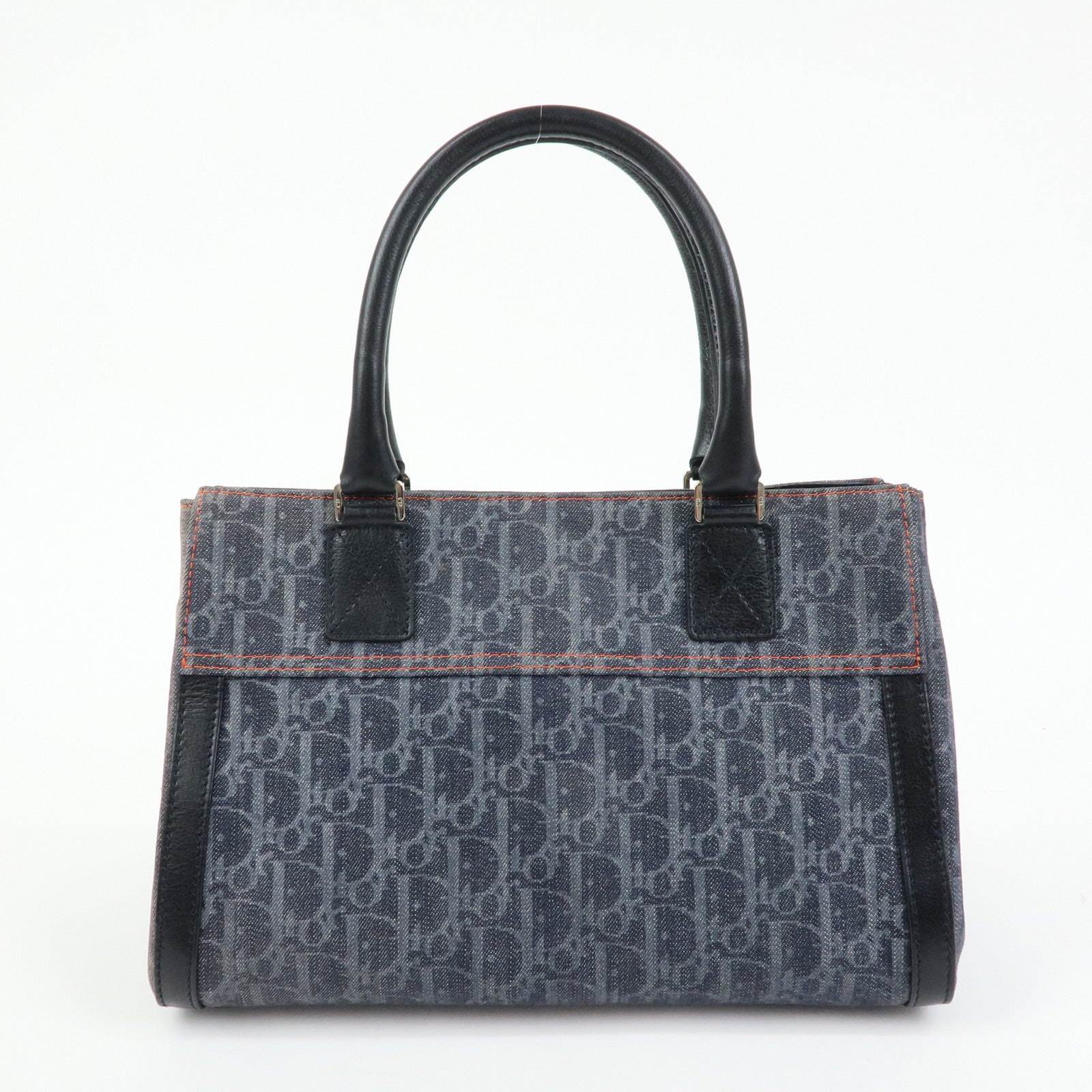Christian Dior Trotter Flight Line Denim Leather Tote Bag Blue Navy