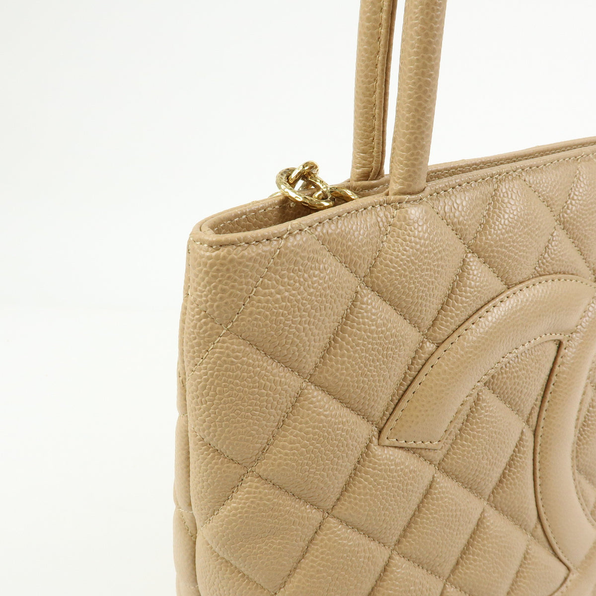 CHANEL Matelasse COCO Mark Caviarskin Medallion Tote Bag Beige A01804