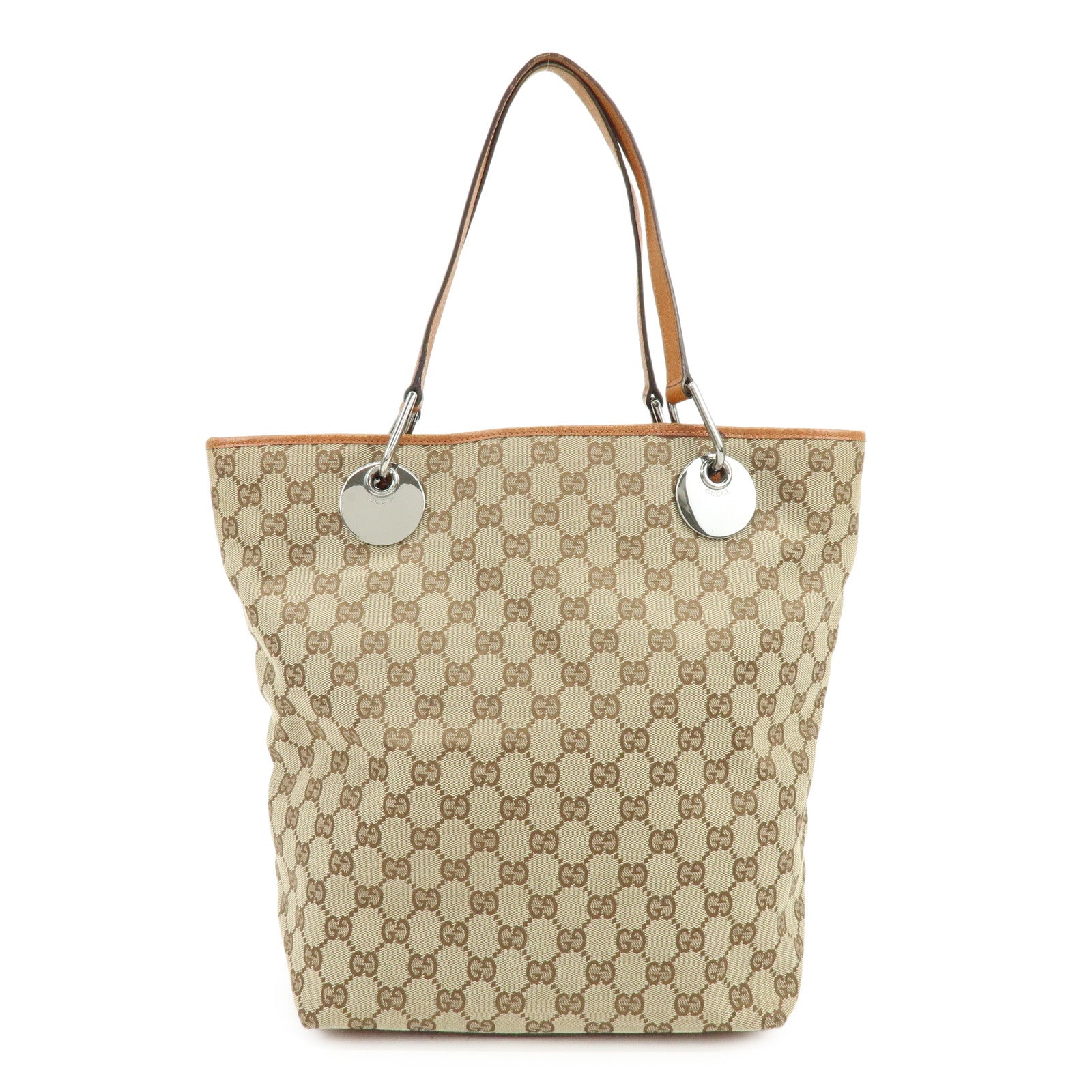 GUCCI GG Canvas Leather Tote Bag Shoulder Bag Beige Orange 120836