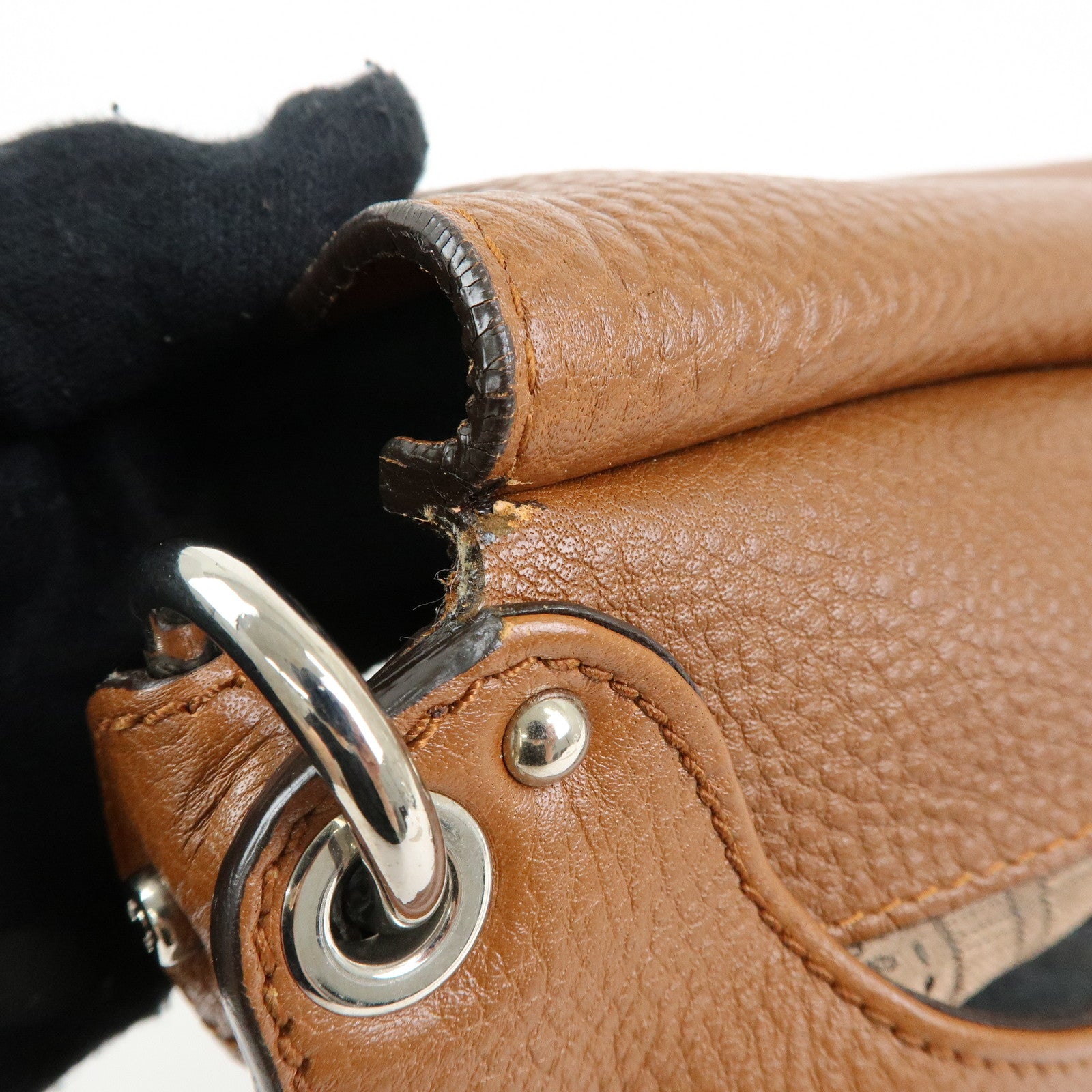 Ferragamo Gancini Leather Shoulder Bag Hand Bag Brown