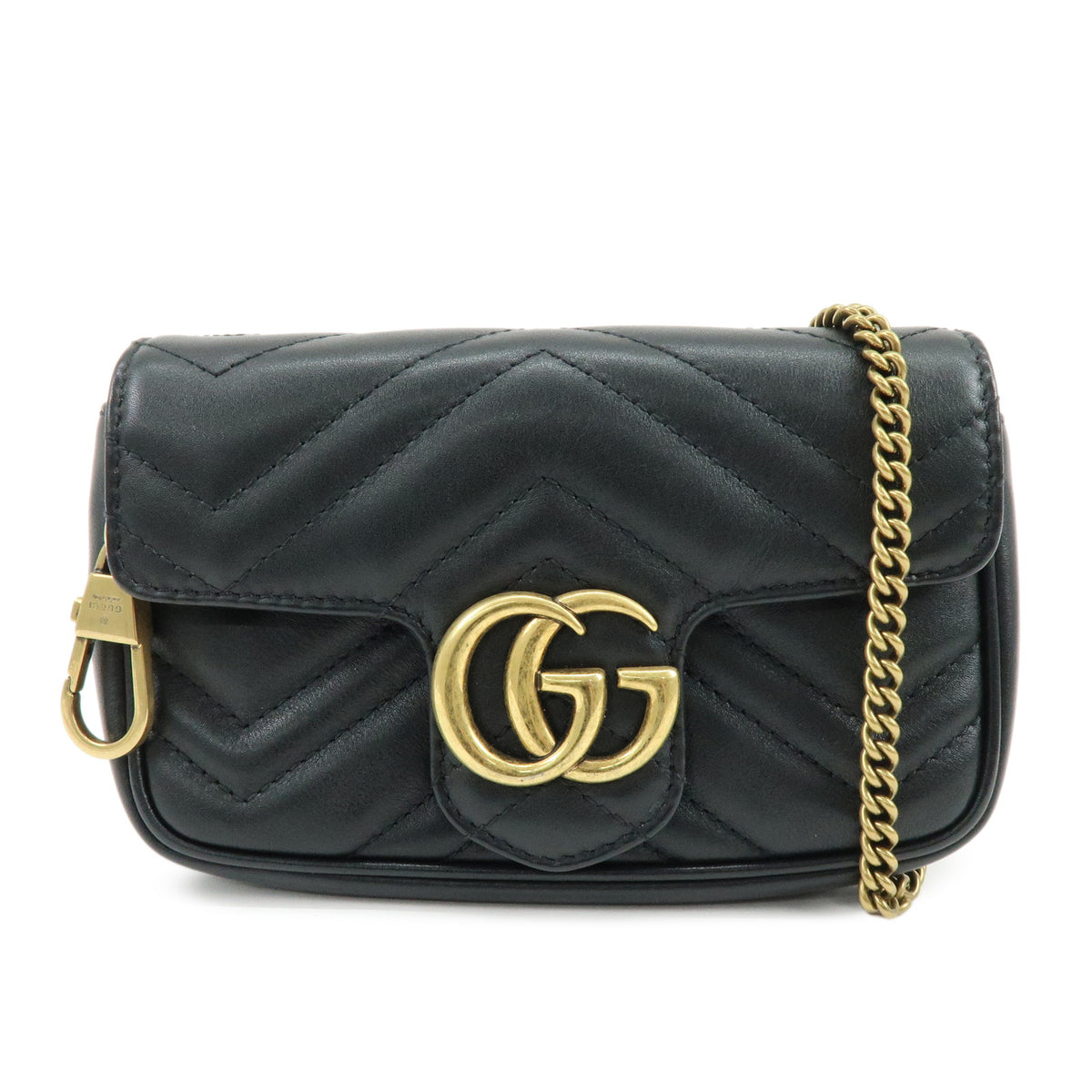 GUCCI GG Marmont Leather Chevron Super Mini Shoulder Bag Black 476443