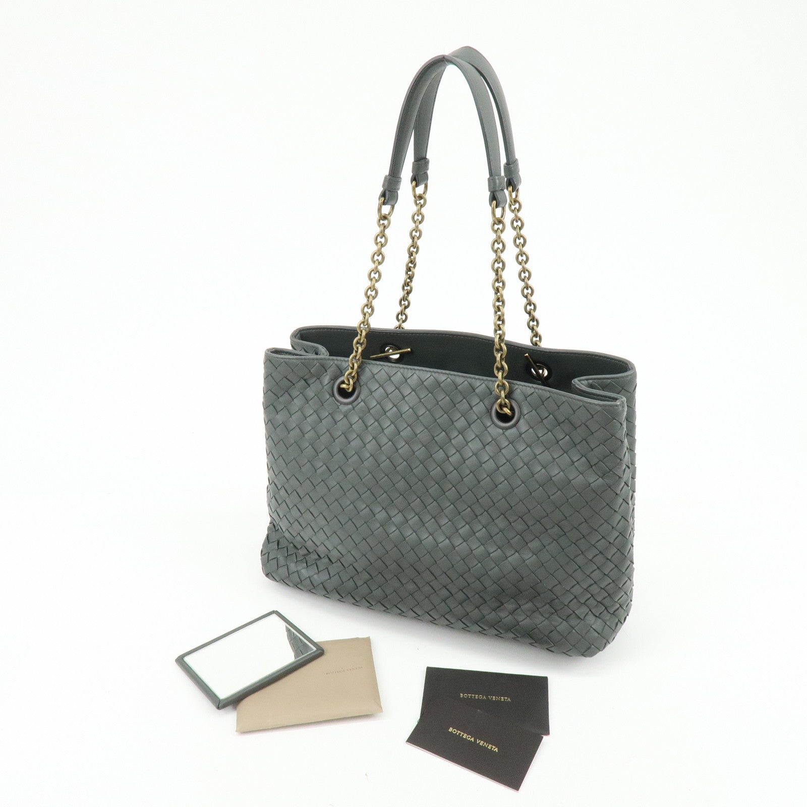 BOTTEGA VENETA Intrecciato Leather Chain Shoulder Bag Gray B07669596G