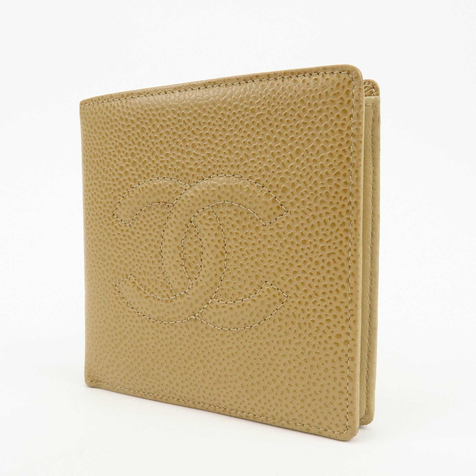 CHANEL COCO Mark Caviarskin Compact Wallet Beige
