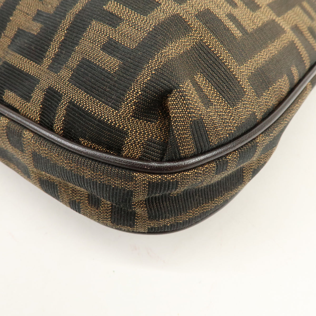 FENDI Zucca Canvas Leather Shoulder Bag Brown Black 8BT190