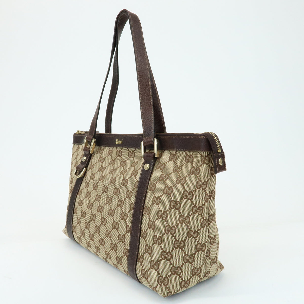 GUCCI Abbey GG Canvas Leather Tote Bag Hand Bag Beige Brown 141470