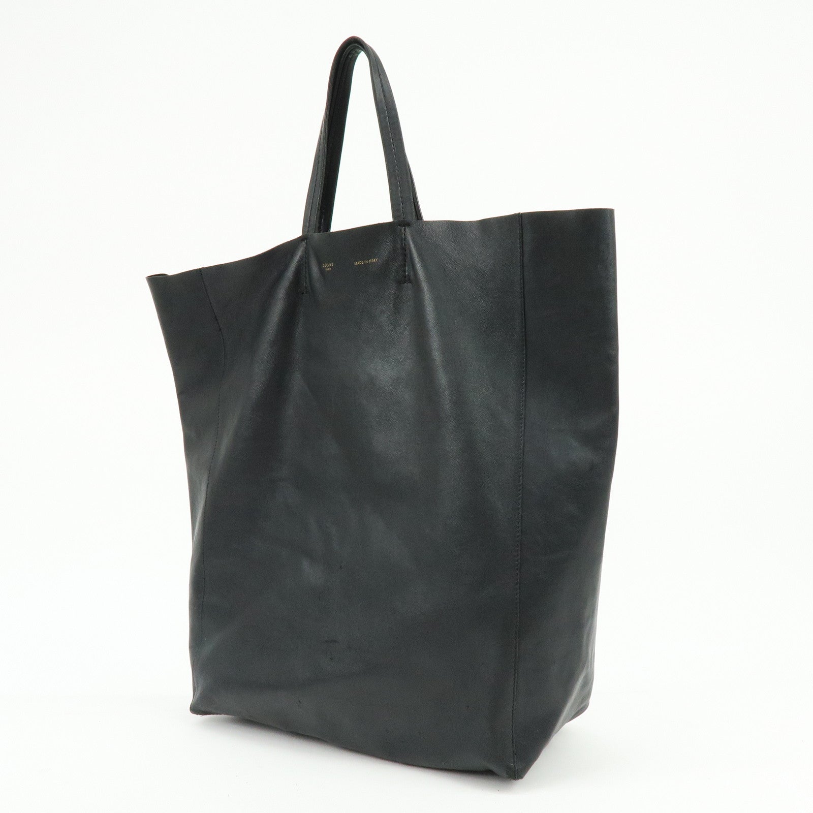 CELINE Horizontal Cabas Leather Tote Bag Hand Bag Black