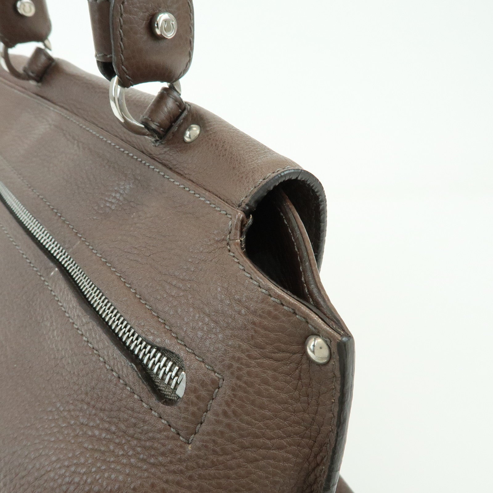 Ferragamo Gancini Leather Top Handle Hand Bag Brown