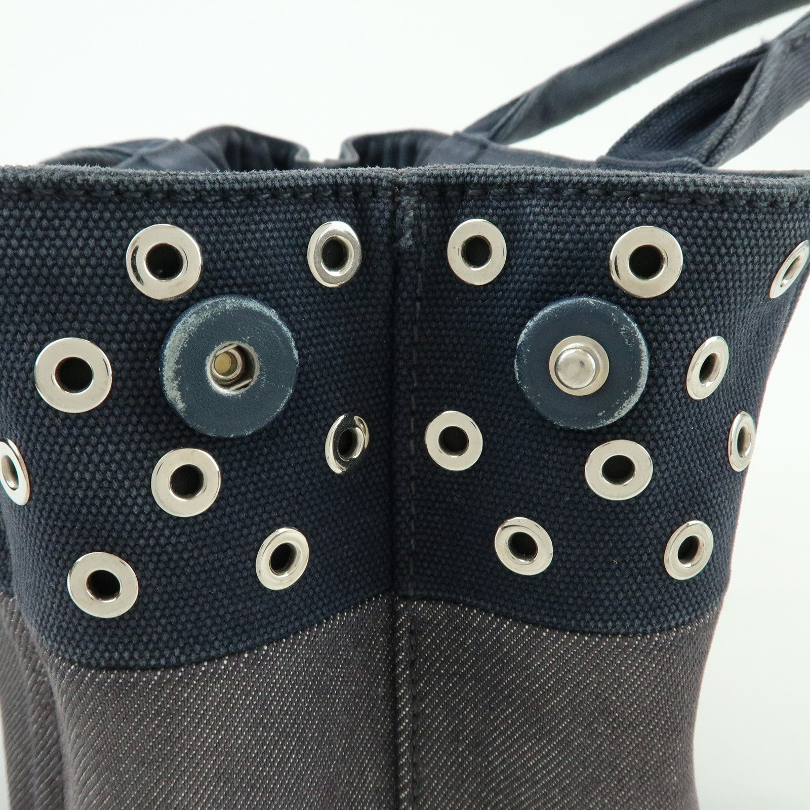 PRADA Canapa Mini Triangle Logo Denim Canvas 2Way Bag Navy 1BG439