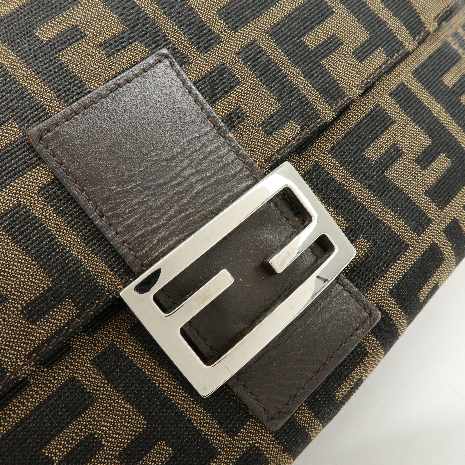 FENDI Mamma Baguette Canvas Leather Shoulder Hand Bag Brown 17132642