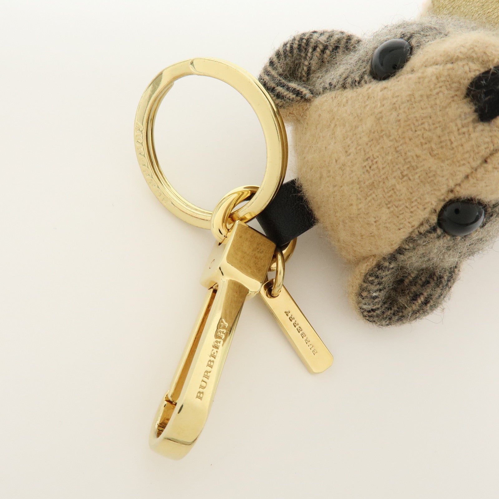 BURBERRY Nova Plaid Teddy Bear Wool NylonLether  Cashmere Bag Key Charm