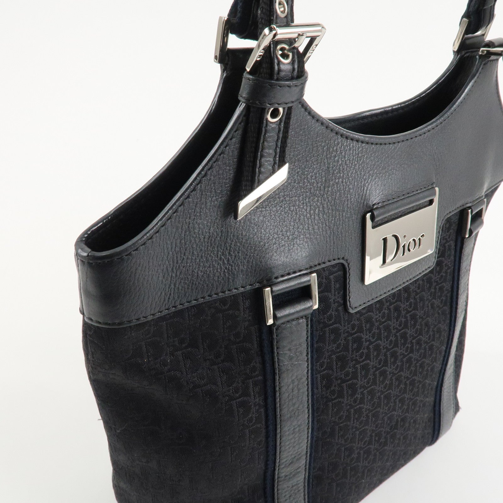 Christian Dior Street Chic Trotter Canvas Leather Tote Bag Black Used