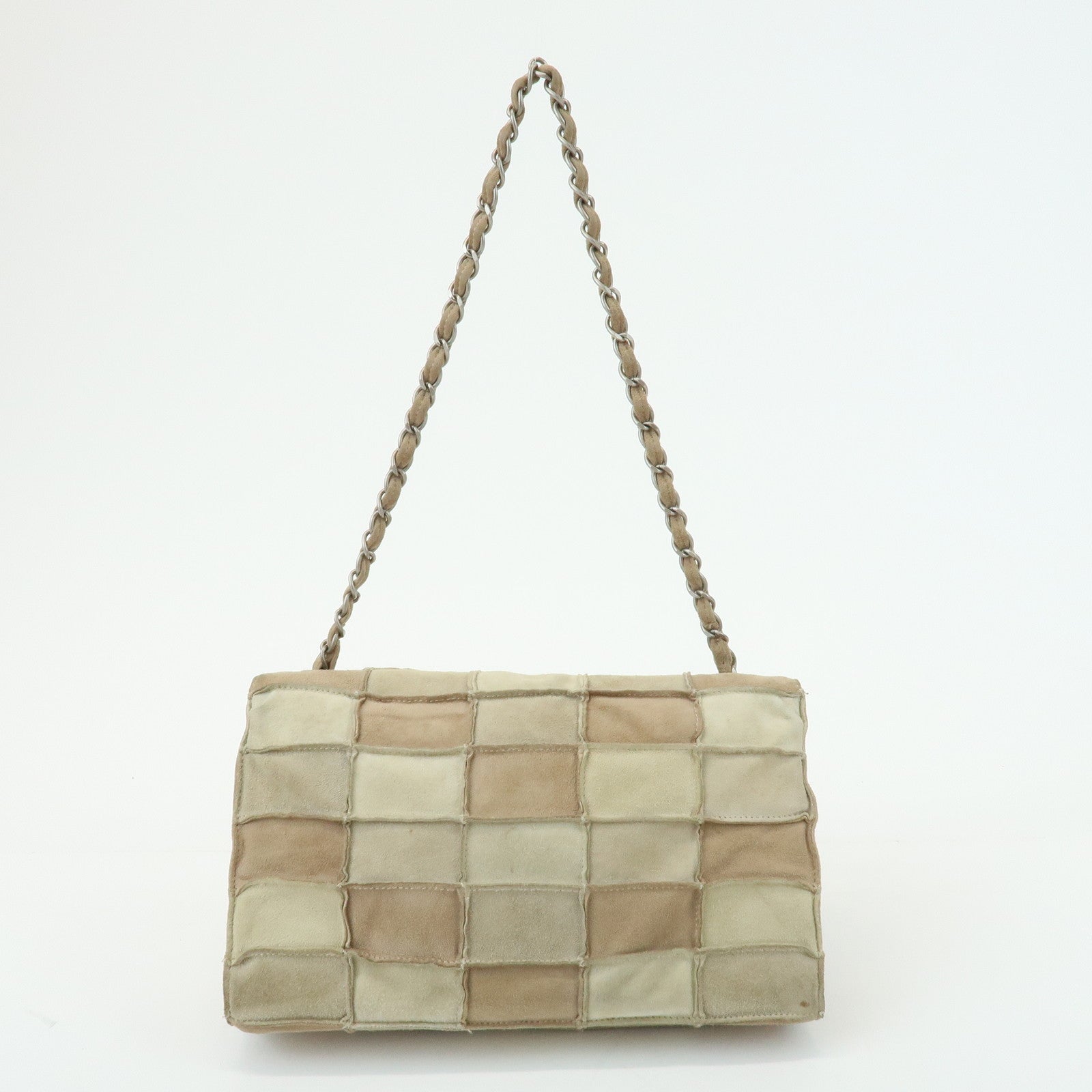CHANEL 2.55 Suede Patchwork Chain Shoulder Bag Beige A14528