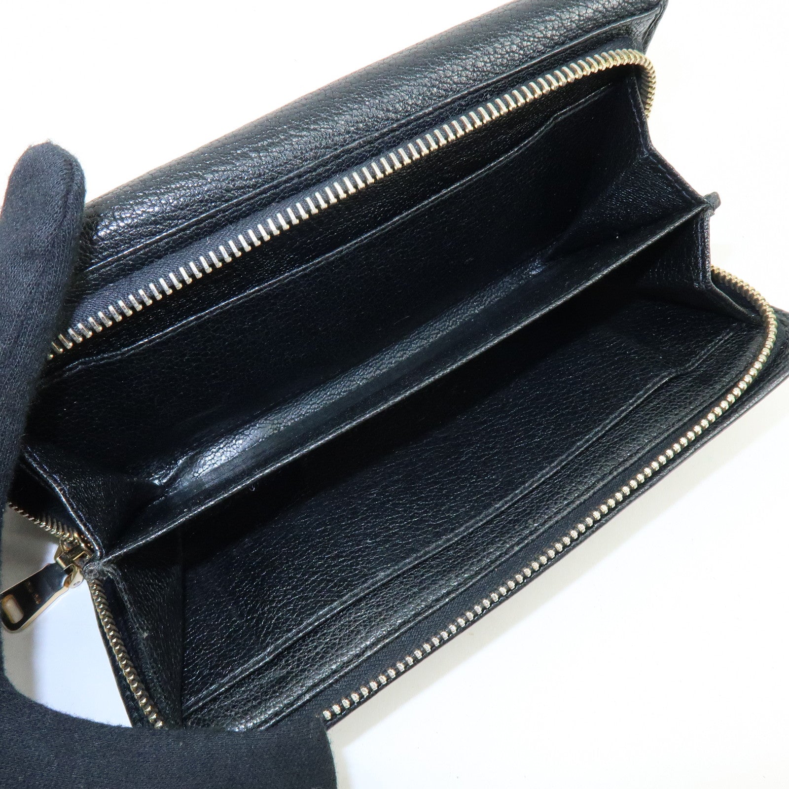 MIU MIU Leather Long Flap Round Zip Wallet Black 5M1344