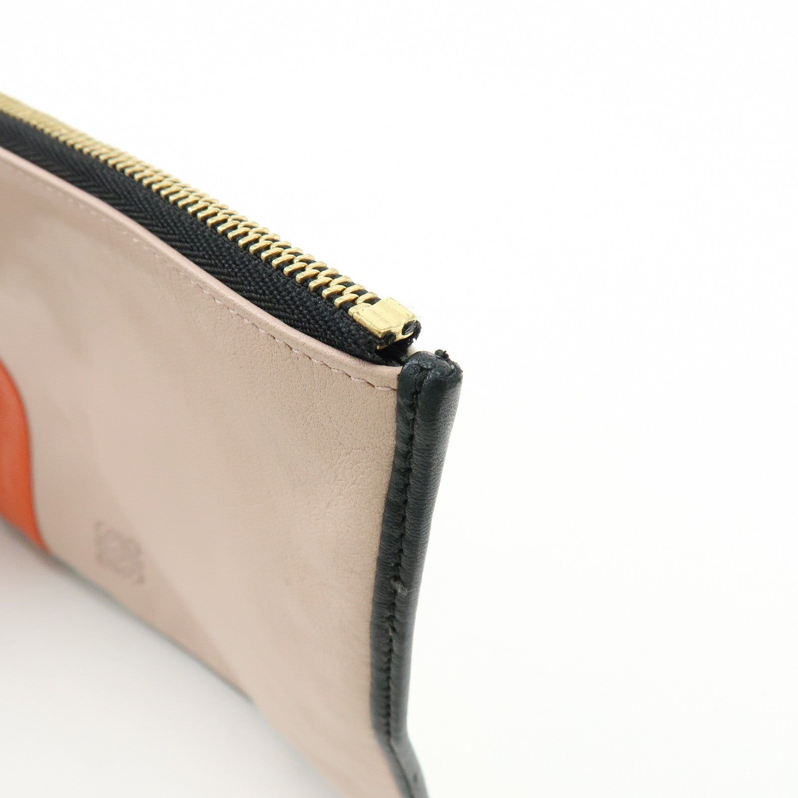 LOEWE Anagram Nappa Leather Clutch Bag Flat Pouch Pink Orange