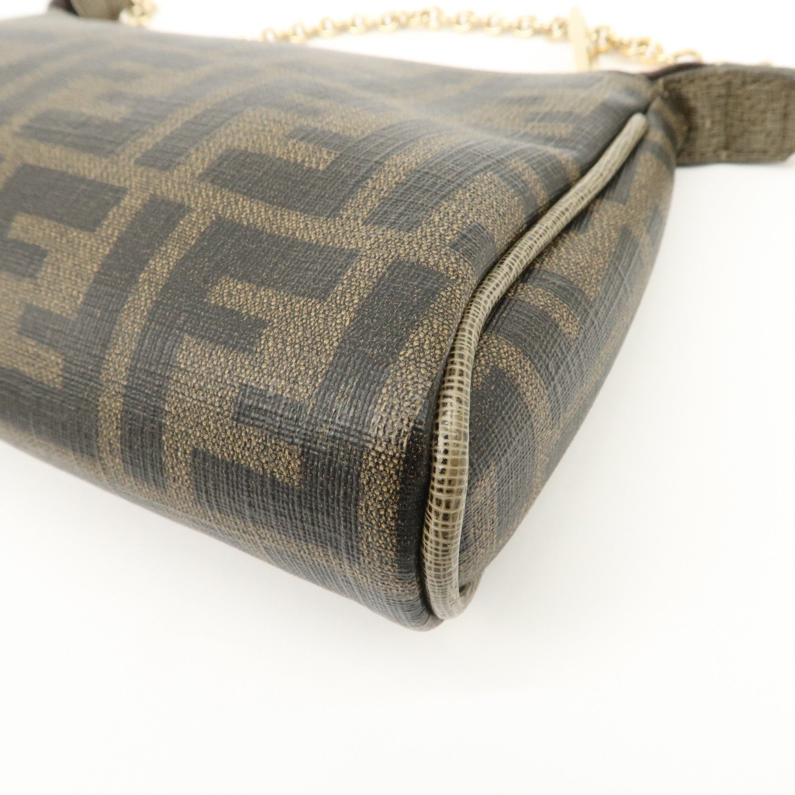 FENDI Zucca PVC Leather Chain Accessory Pouch Hand Bag Brown 8M0264 Used