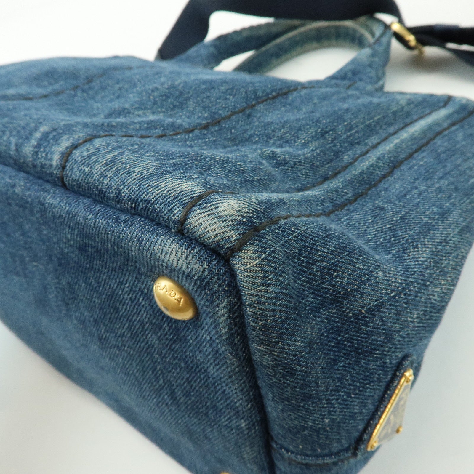 PRADA Triangle Logo Canapa Mini Denim 2Way Bag Hand Bag 1BG439