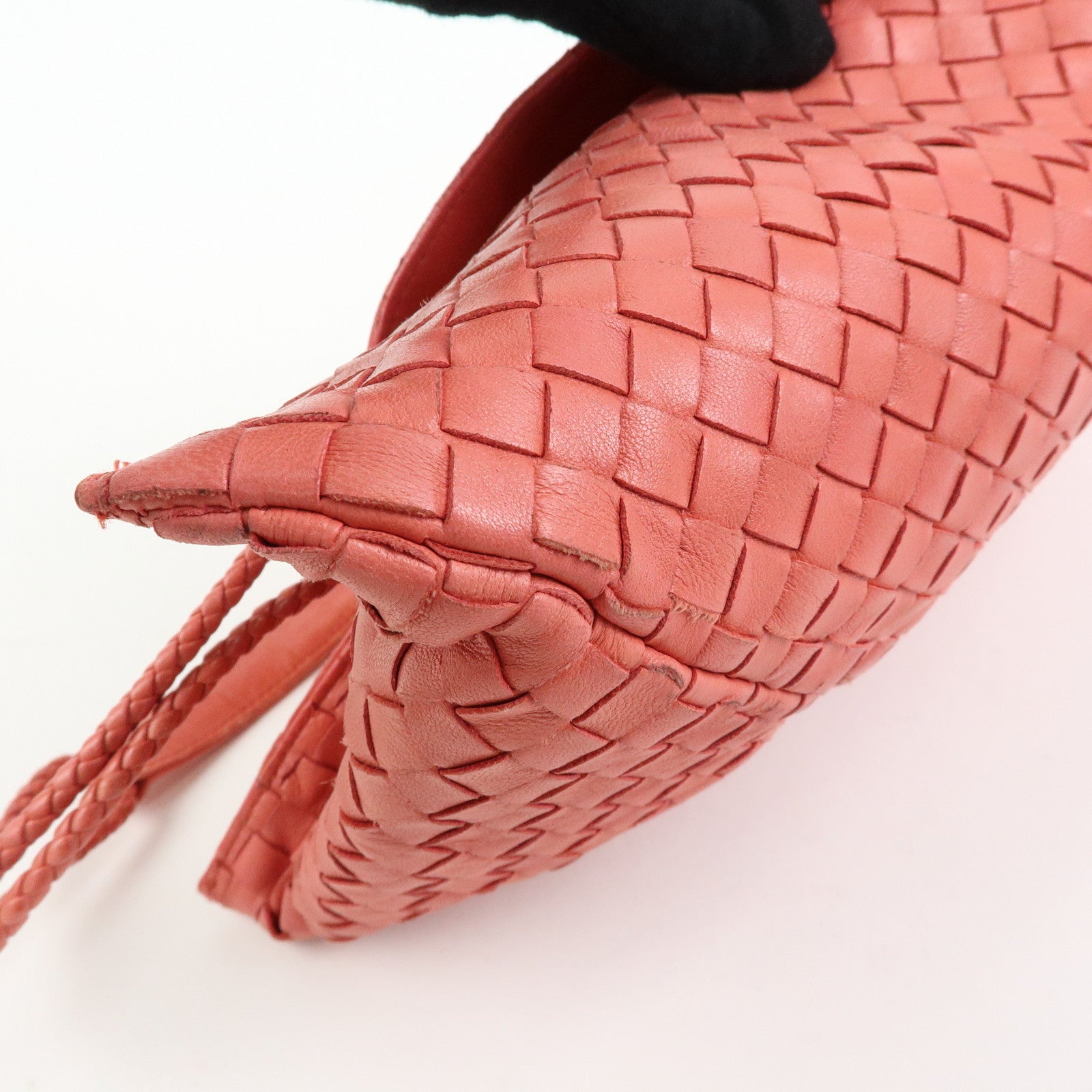 BOTTEGA VENETA Intracciato Leather Shoulder Bag  Hand Bag Coral V0016