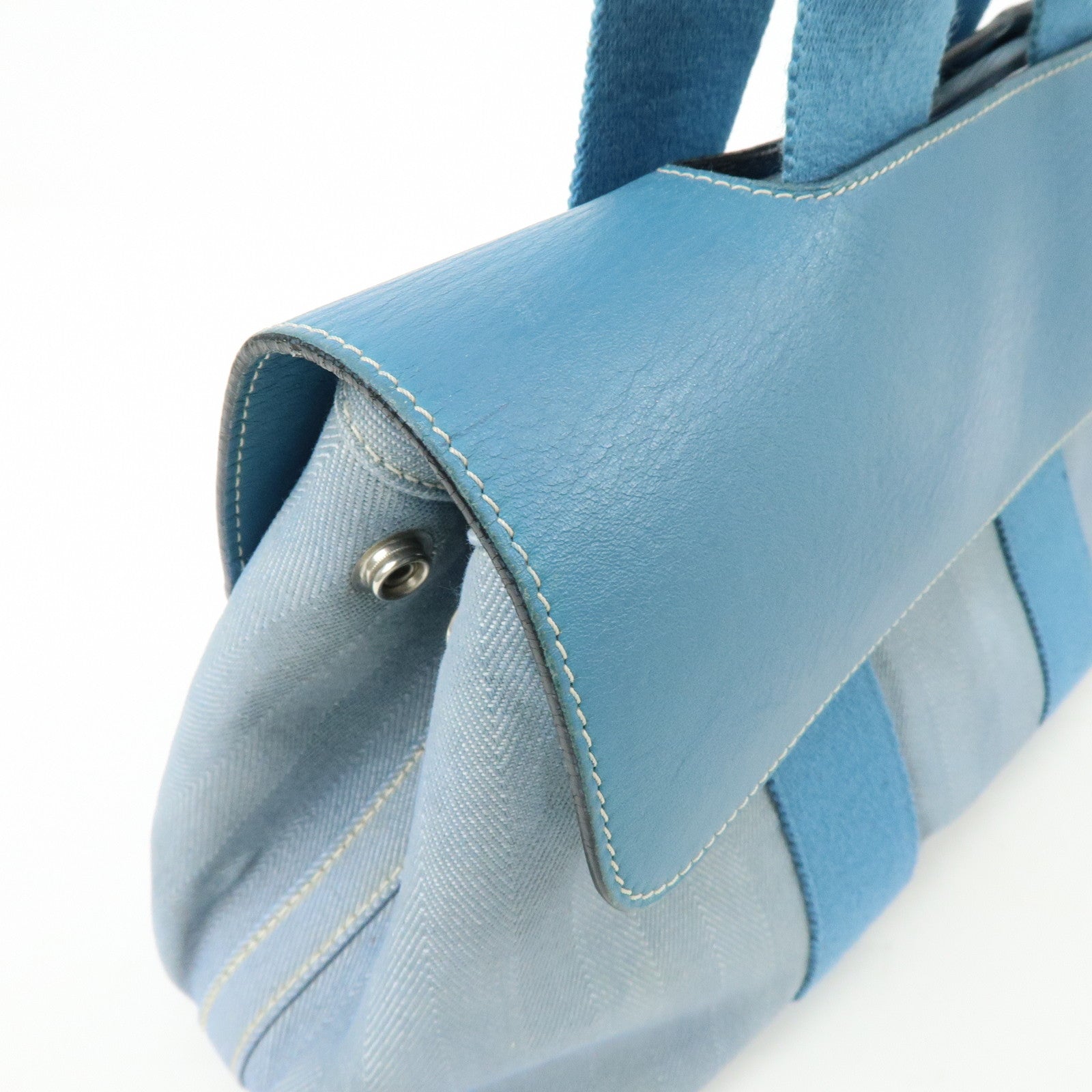 HERMES Valparaiso PM Canvas Leather Tote Hand Bag □K Stamped Blue Jean